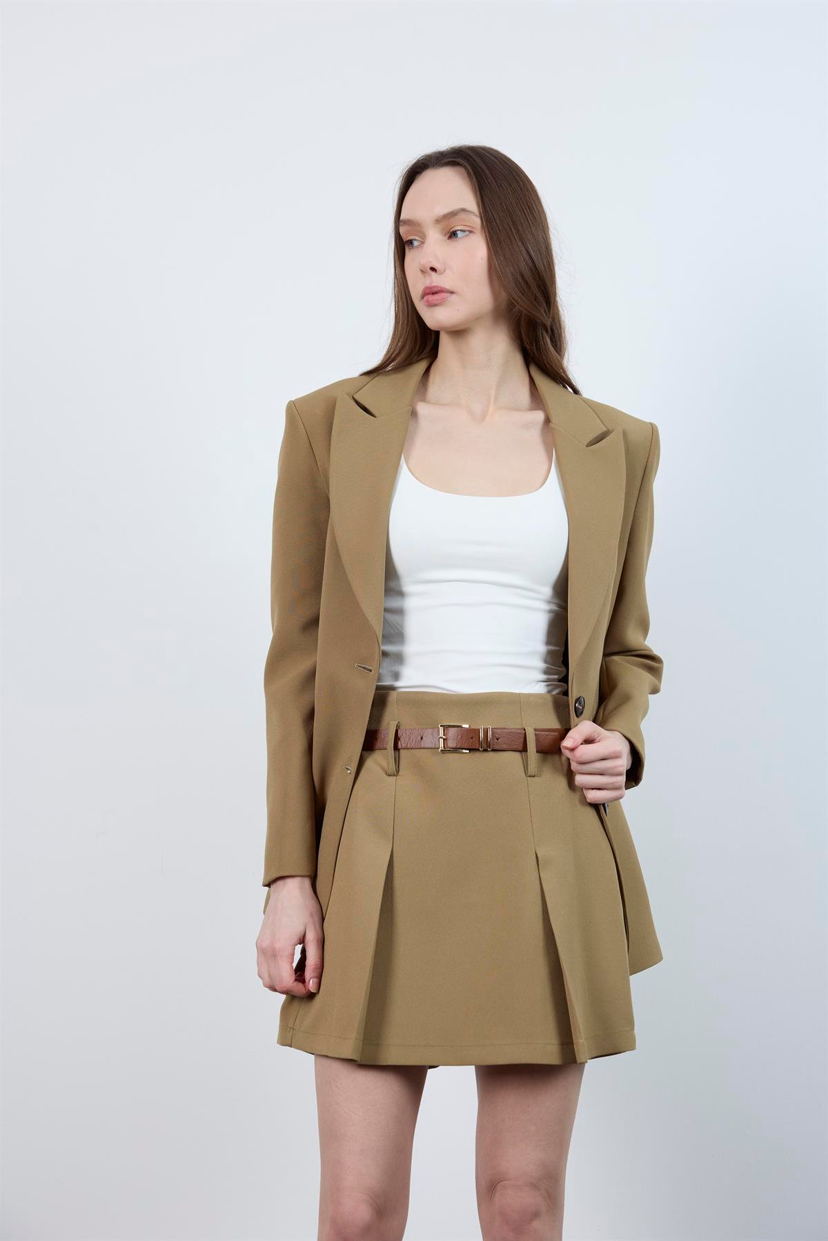 51065 ATLAS KEMERLİ ŞORT ETEK OLİVE