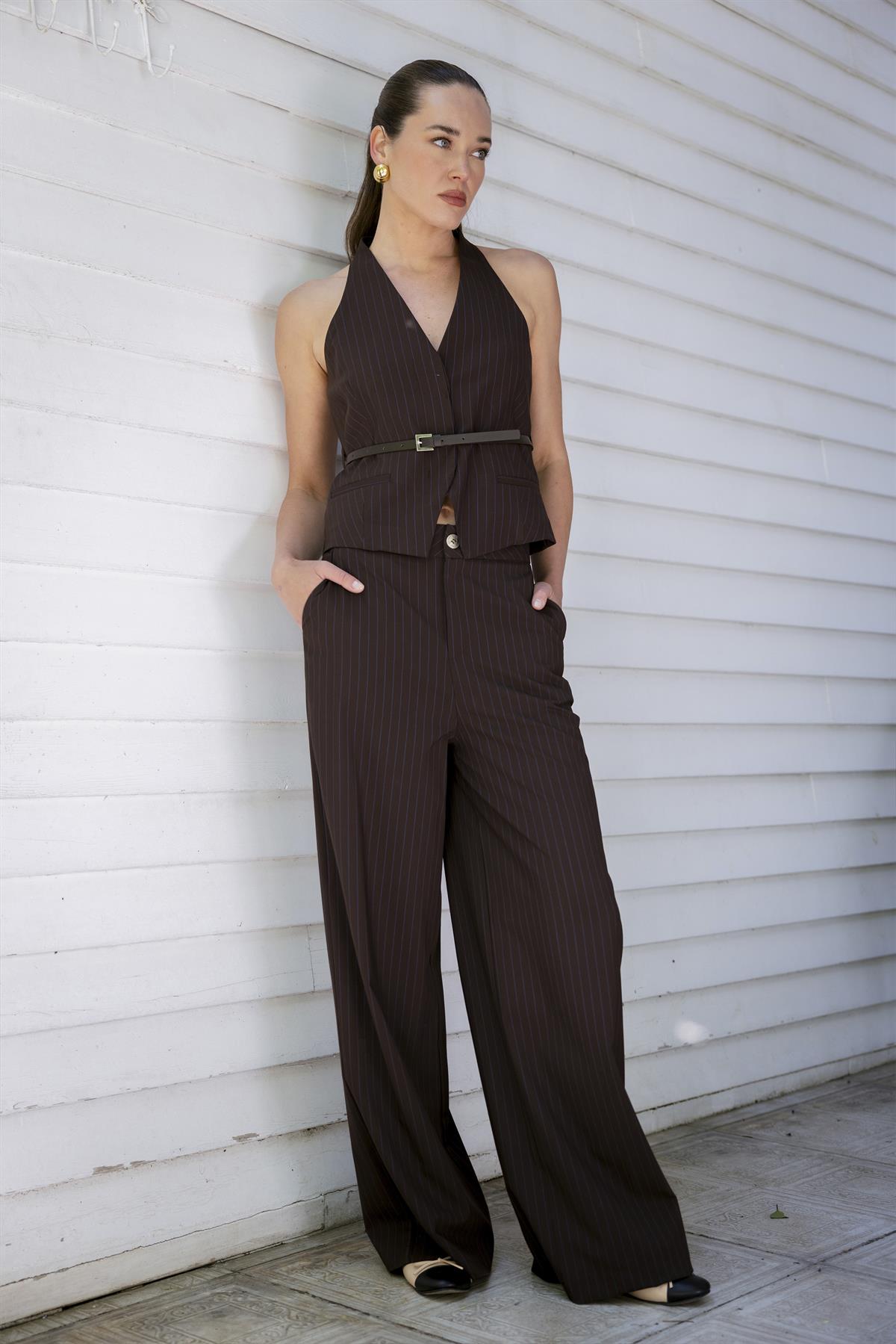 9569 YELEK PANTOLON TAKIM KAHVE