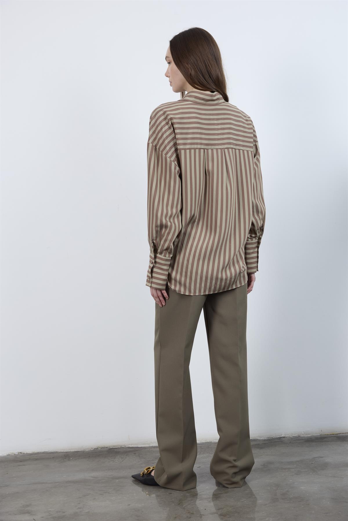 4969 ÇİZGİLİ GÖMLEK OLİVE-KAHVE