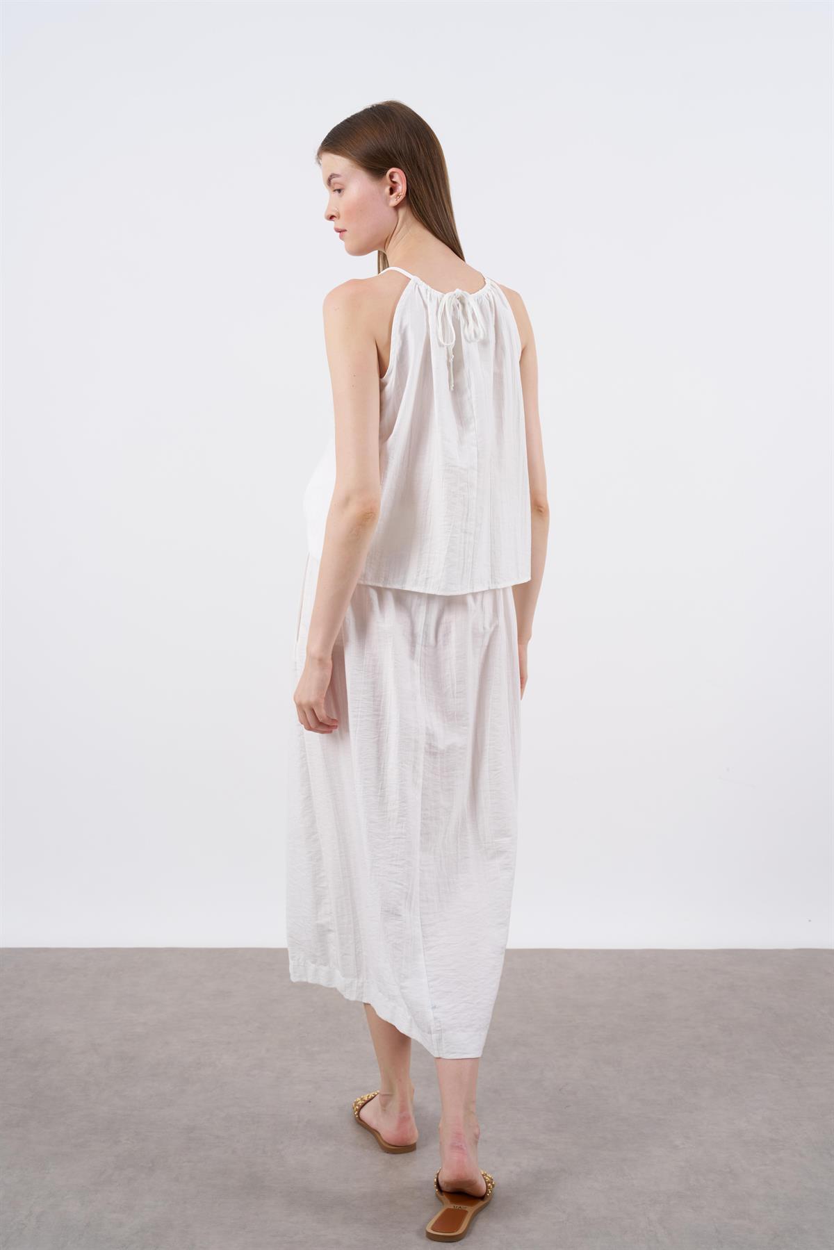 51055 ASKILI BLUZ ETEK TAKIM EKRU