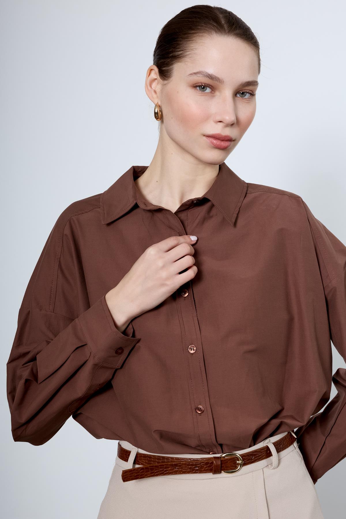 4943 POPLİN GÖMLEK KAHVE