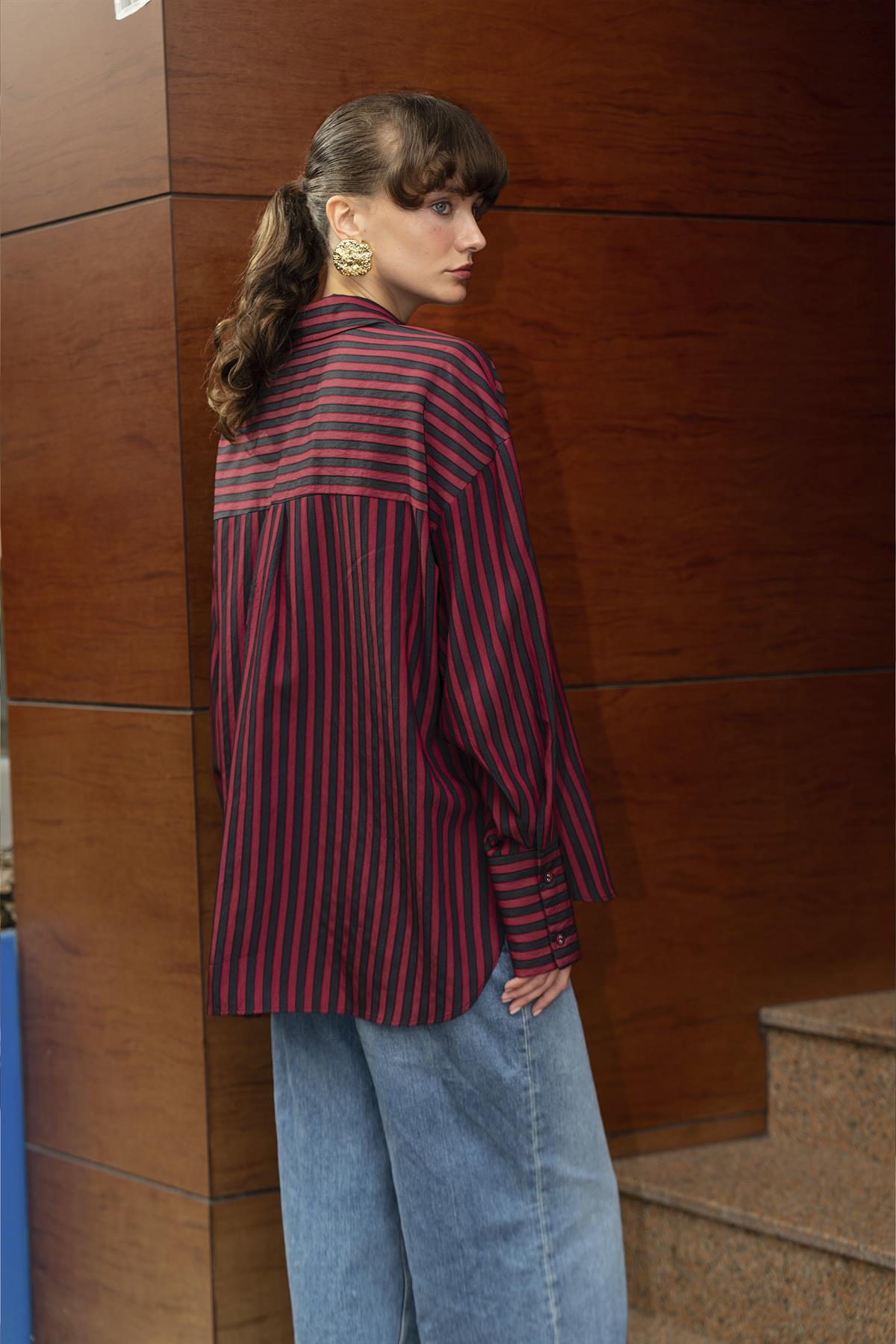 4969 ÇİZGİLİ GÖMLEK KIRMIZI-SİYAH