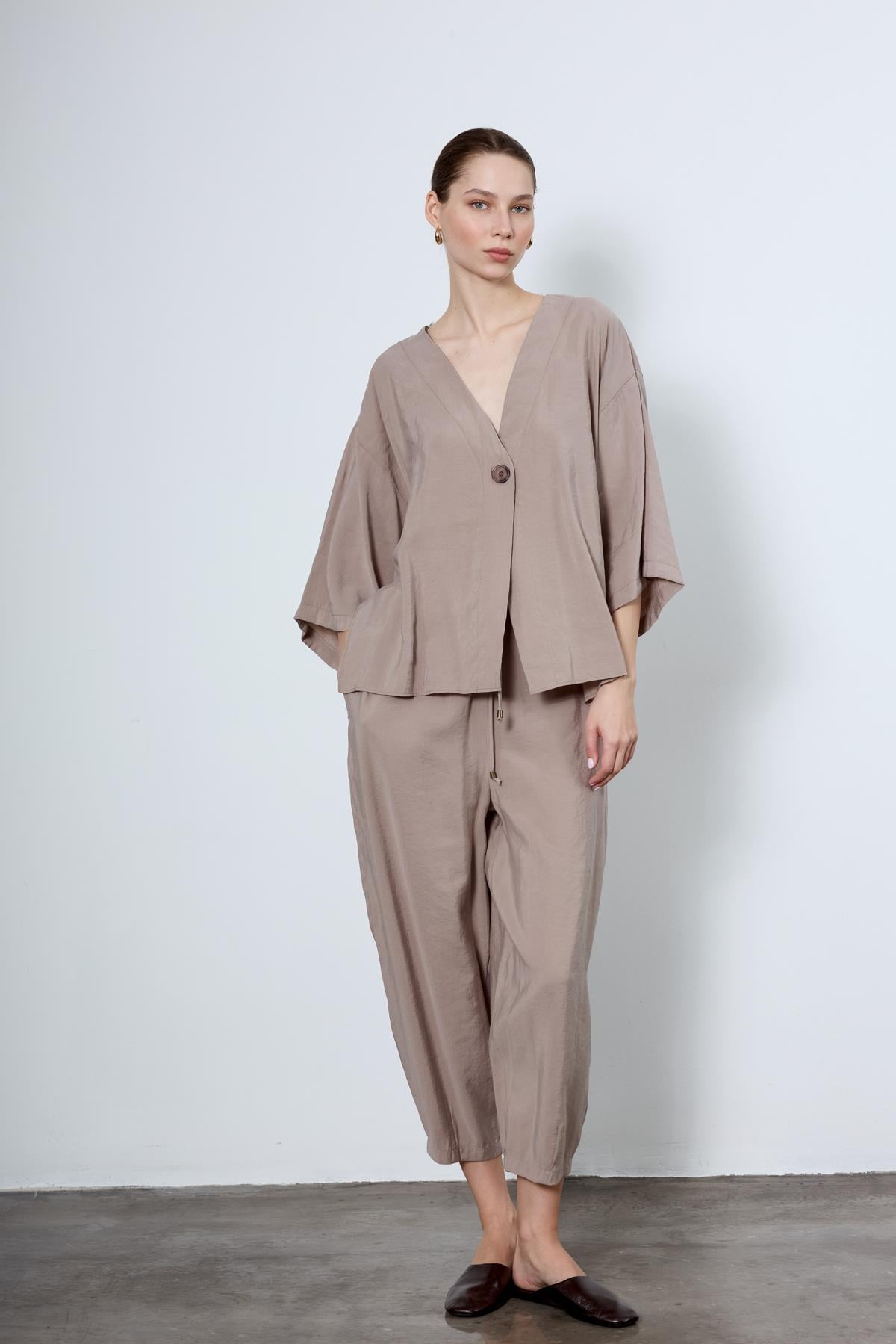 51106 BELİ LASTİKLİ PANTOLON VİZON