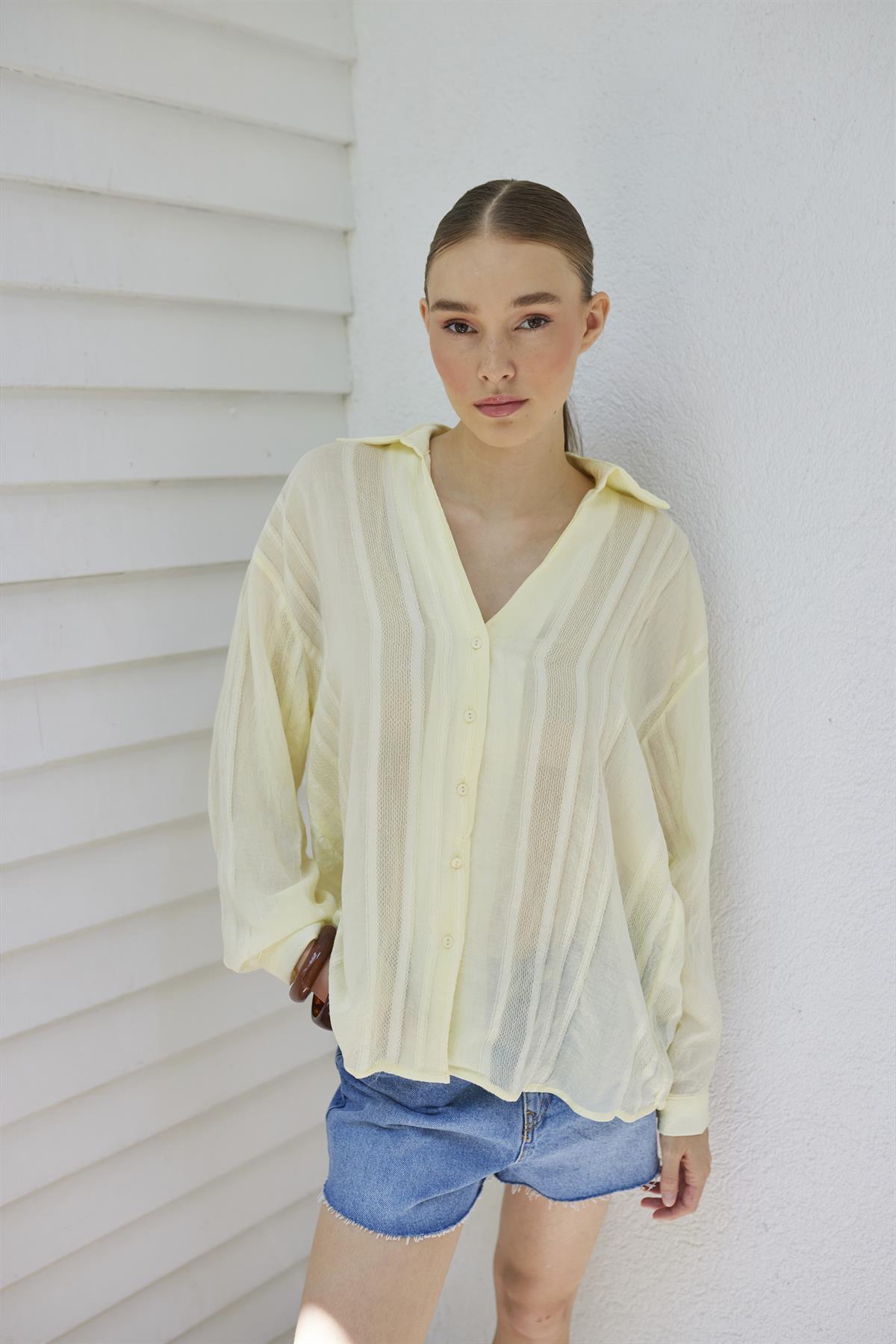 4914 TRANSPARAN GÖMLEK SARI