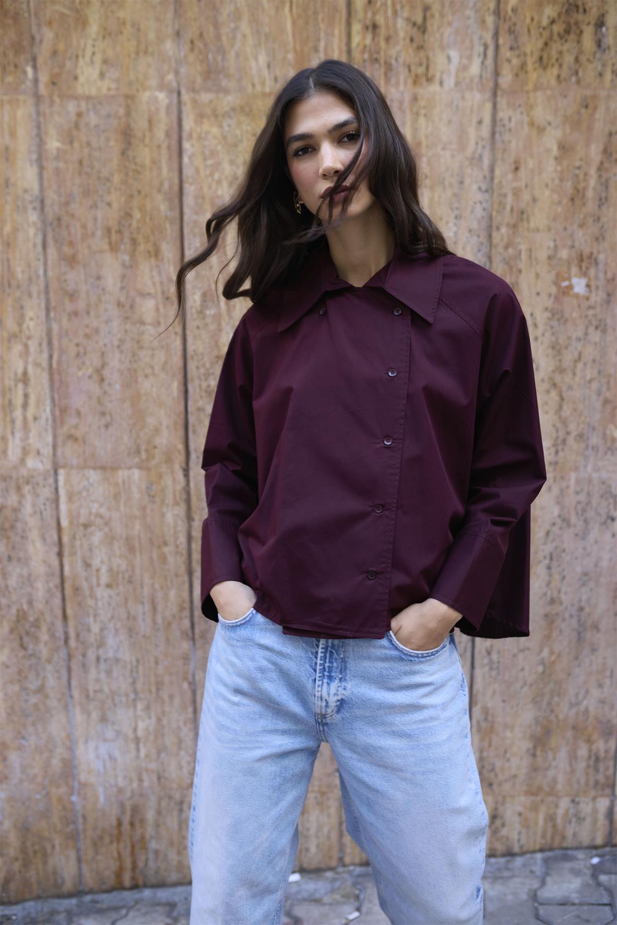 5001 REGLAN POPLİN GÖMLEK MÜRDÜM