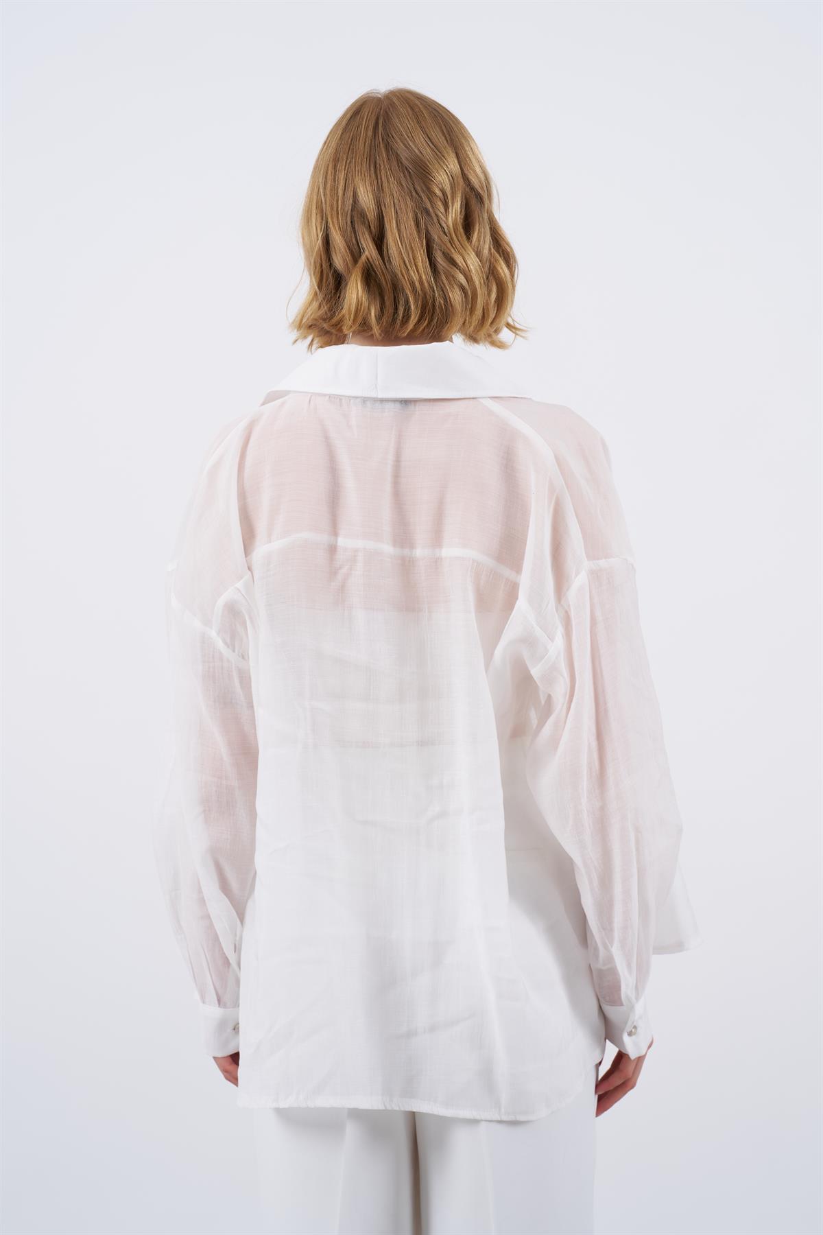 4924 OVERSIZE İPEKSİ GÖMLEK BEYAZ