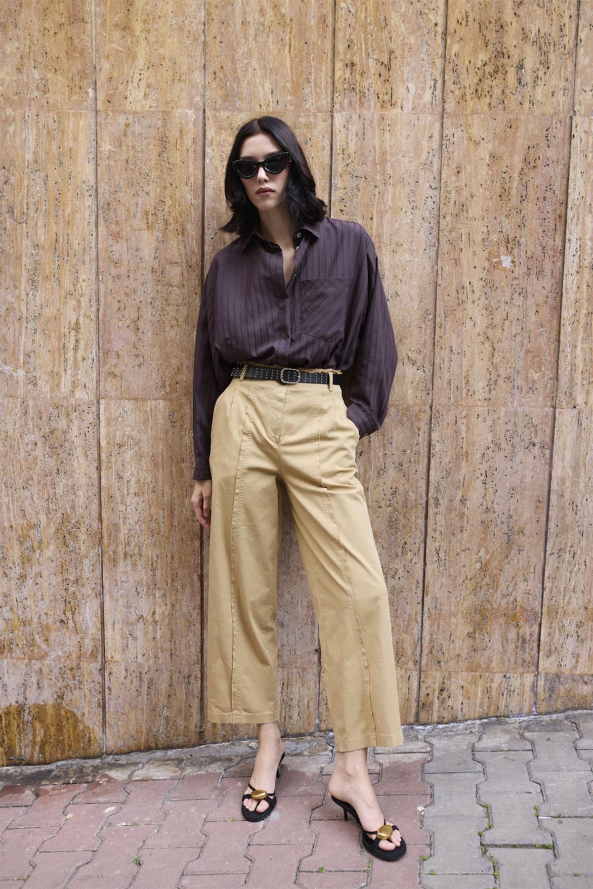 51208 KEMERLİ PANTOLON CAMEL