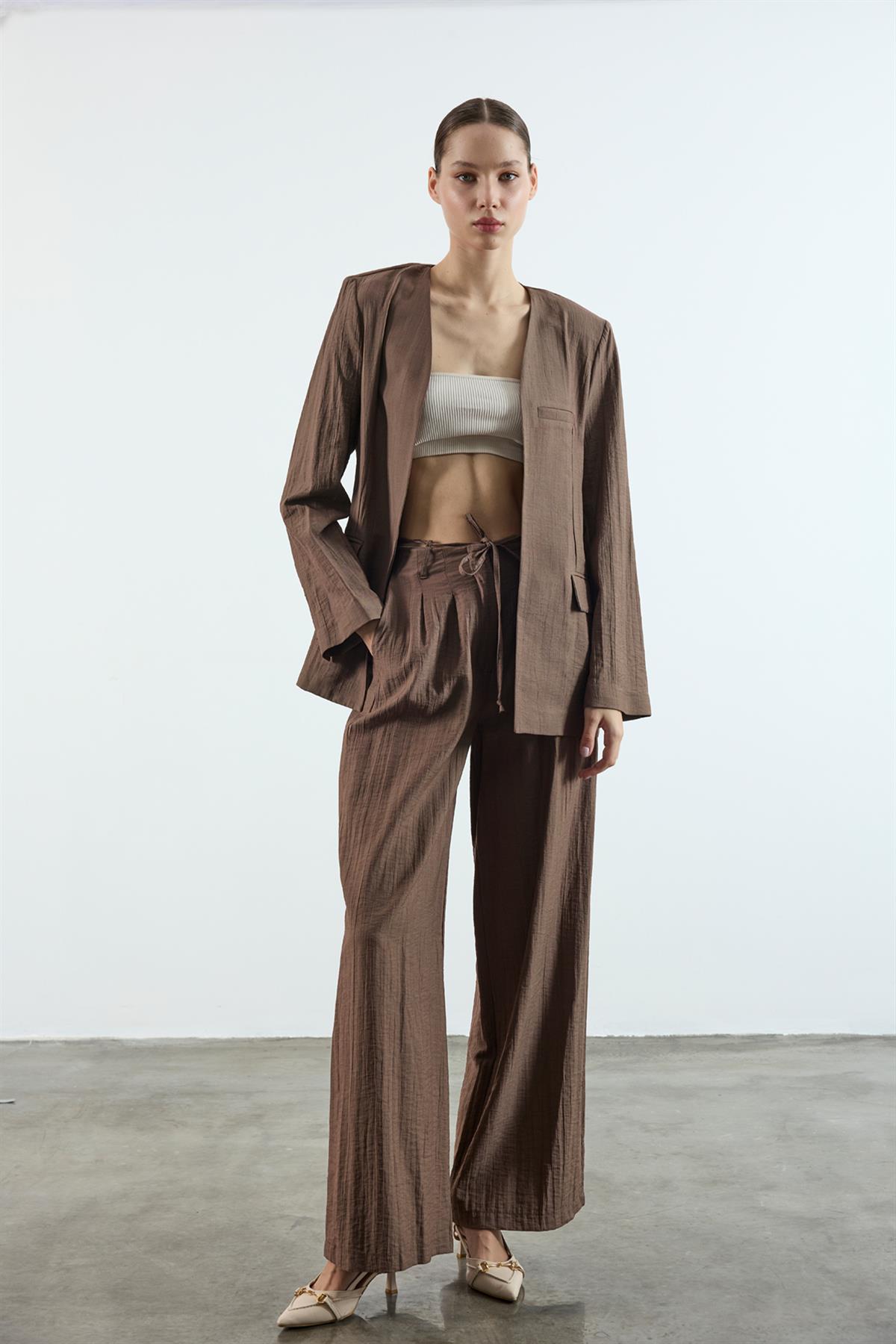 51128 CEKET PANTOLON TAKIM KOYU KAHVE