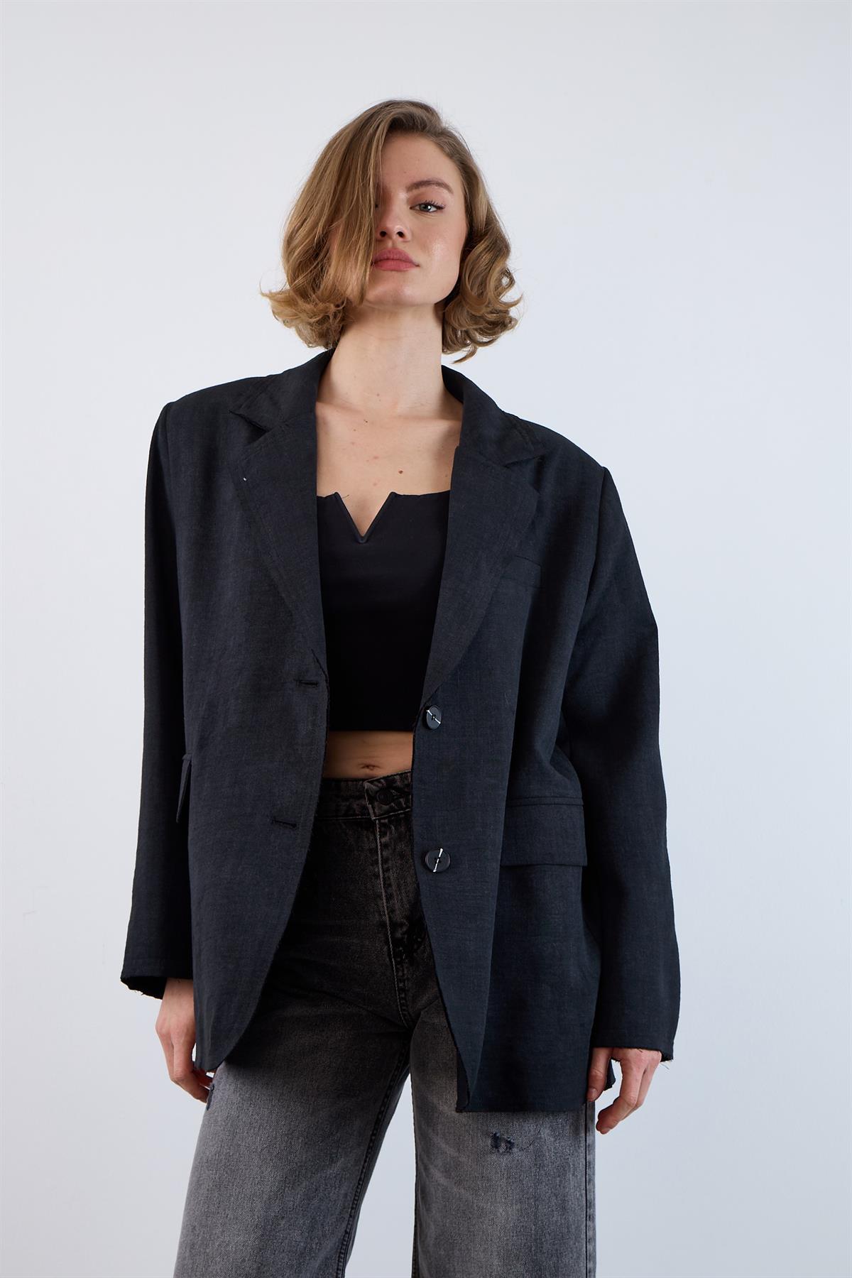 9554 PİS DİKİŞLİ CEKET SİYAH