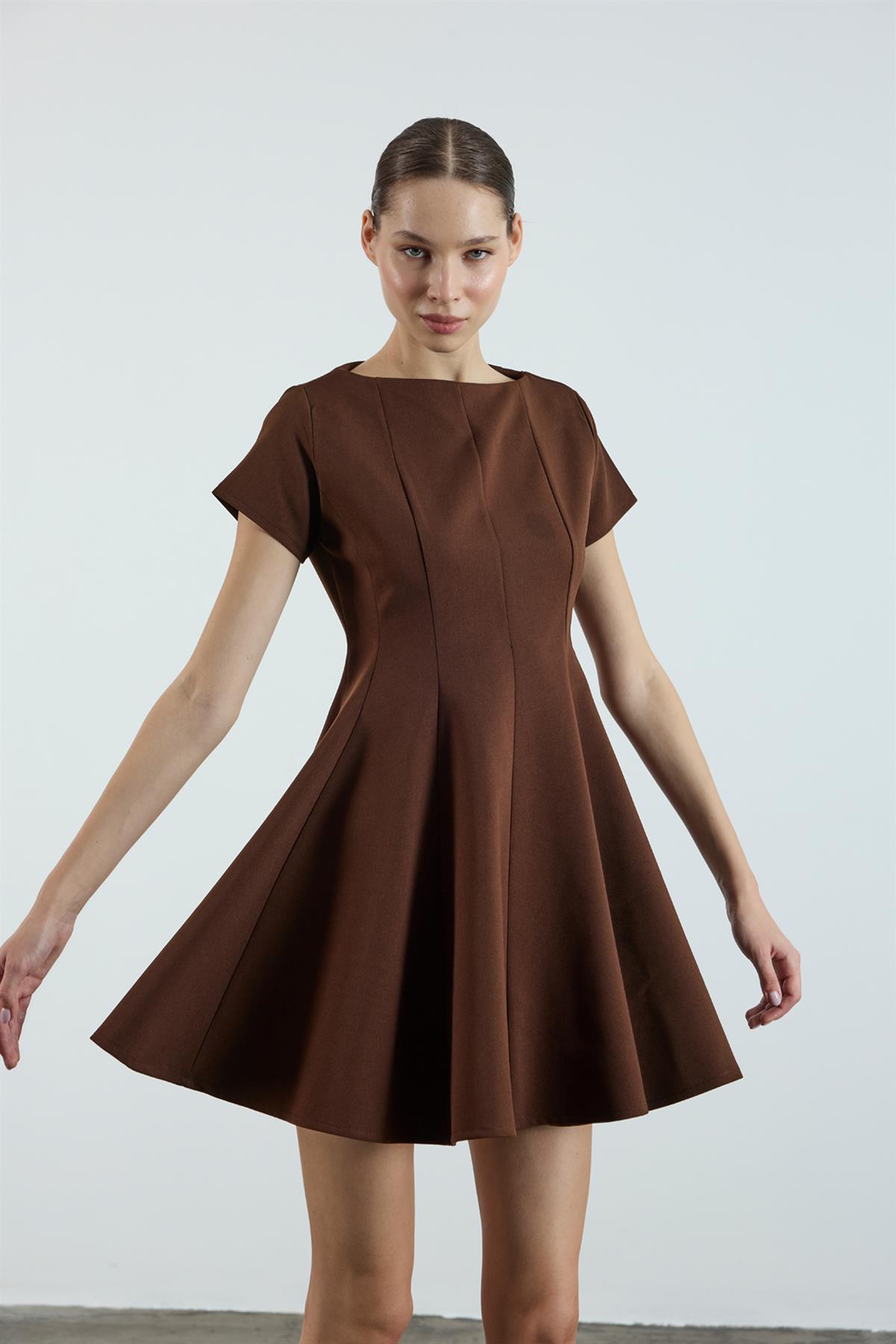 3272 GODELİ ELBİSE KAHVE