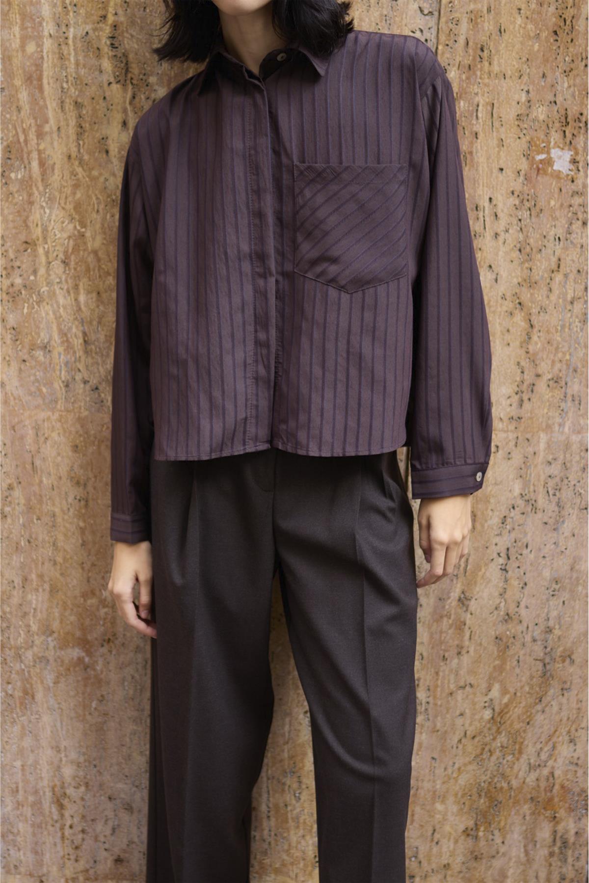 4997 OVERSIZE GÖMLEK KAHVE-LACİVERT