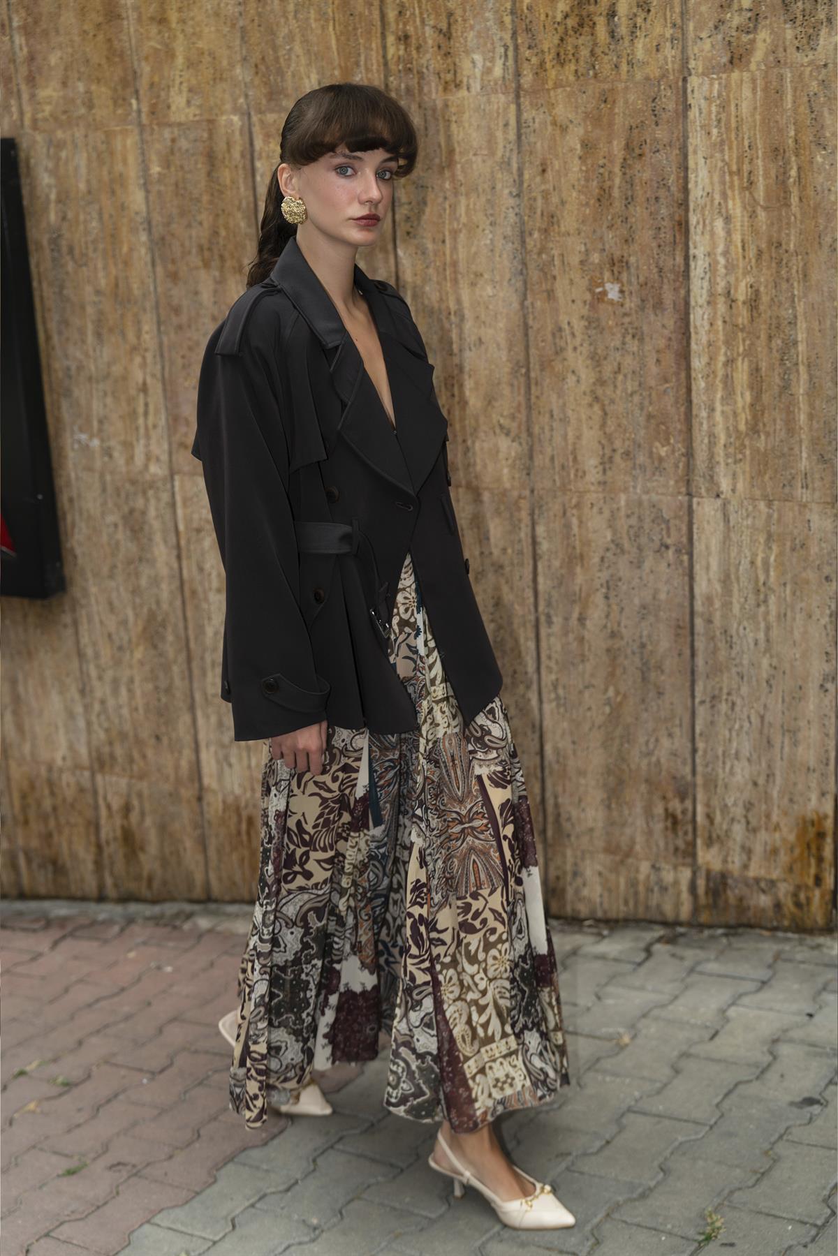 9587 ARA YAKALI TRENÇ KOYU KAHVE