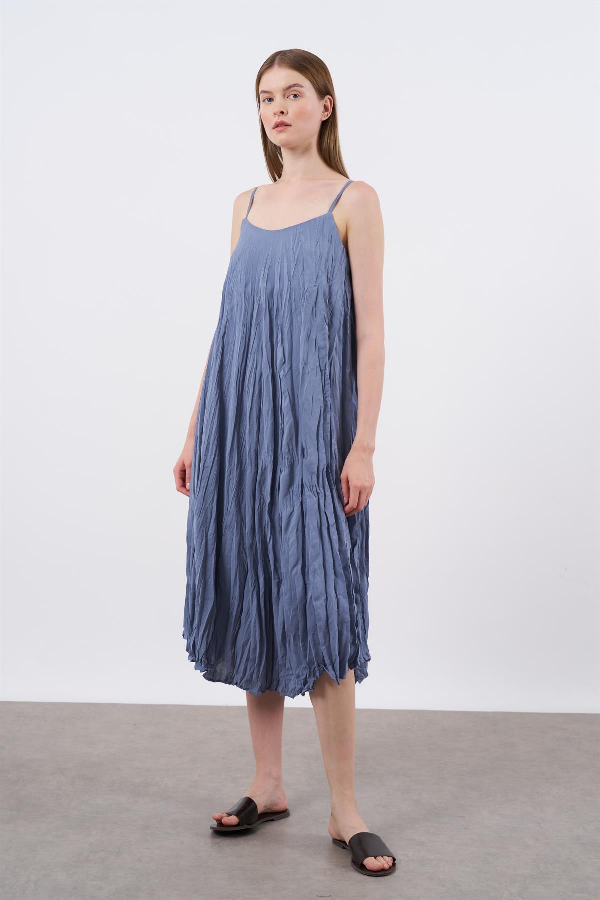 3208 KIRIŞIK ASKILI ELBİSE GRİ-MAVİ