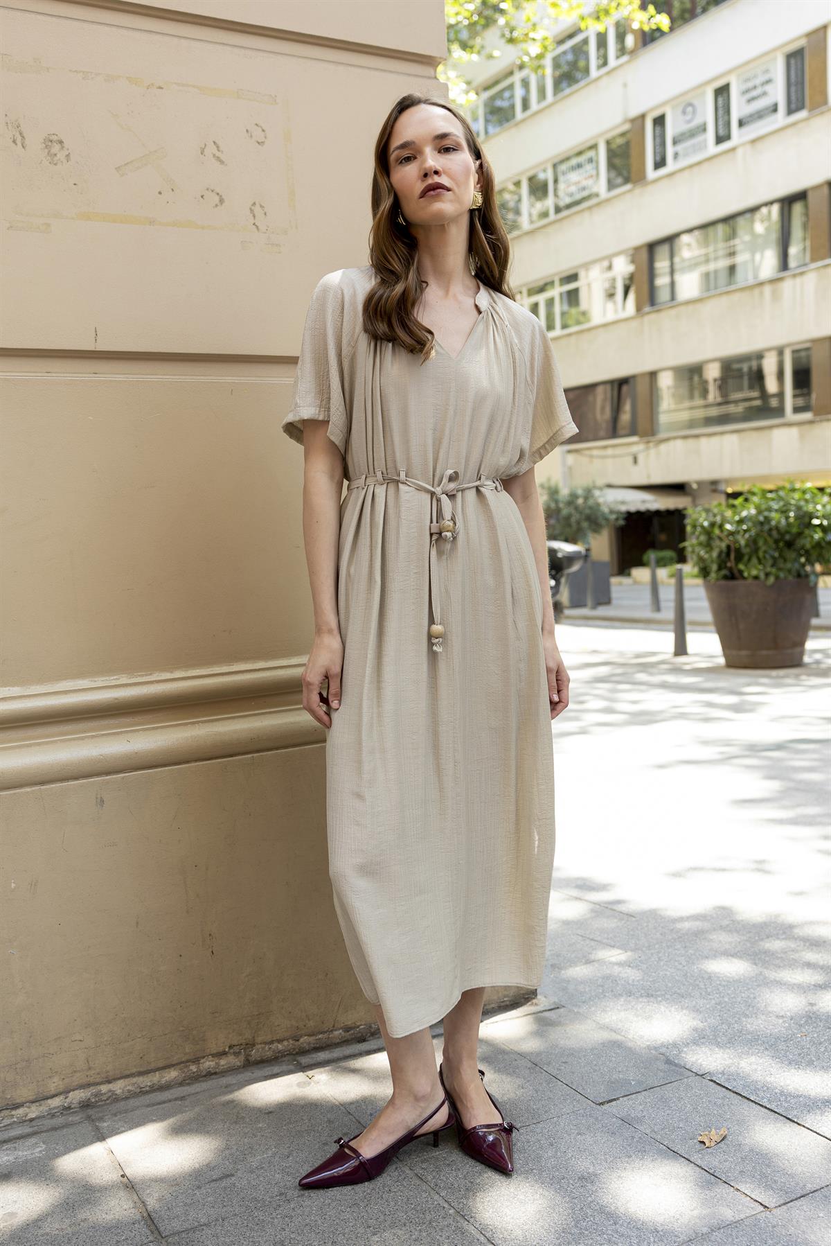 3305 KISA KOLLU ELBİSE BEJ