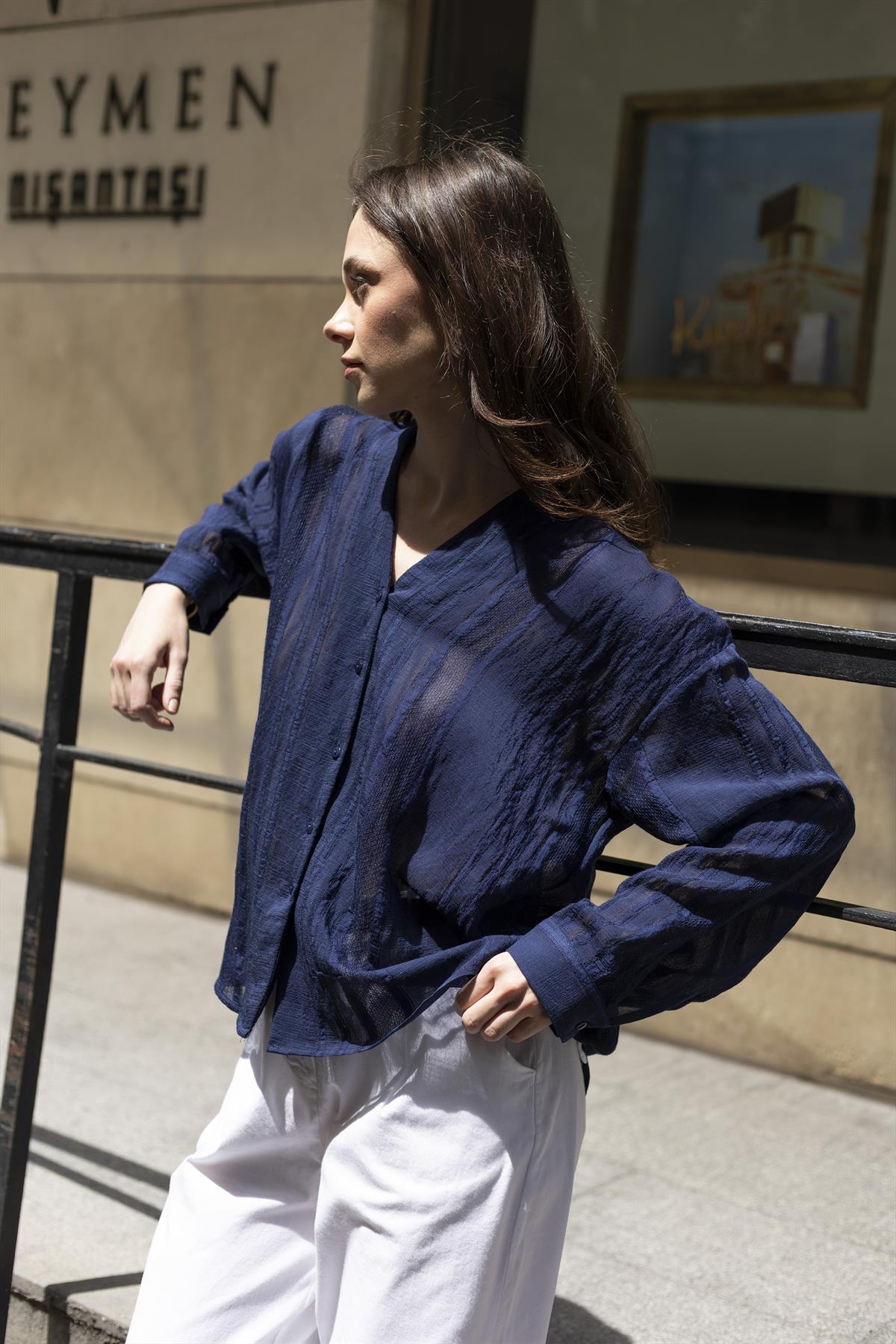 4914 TRANSPARAN GÖMLEK LACİVERT