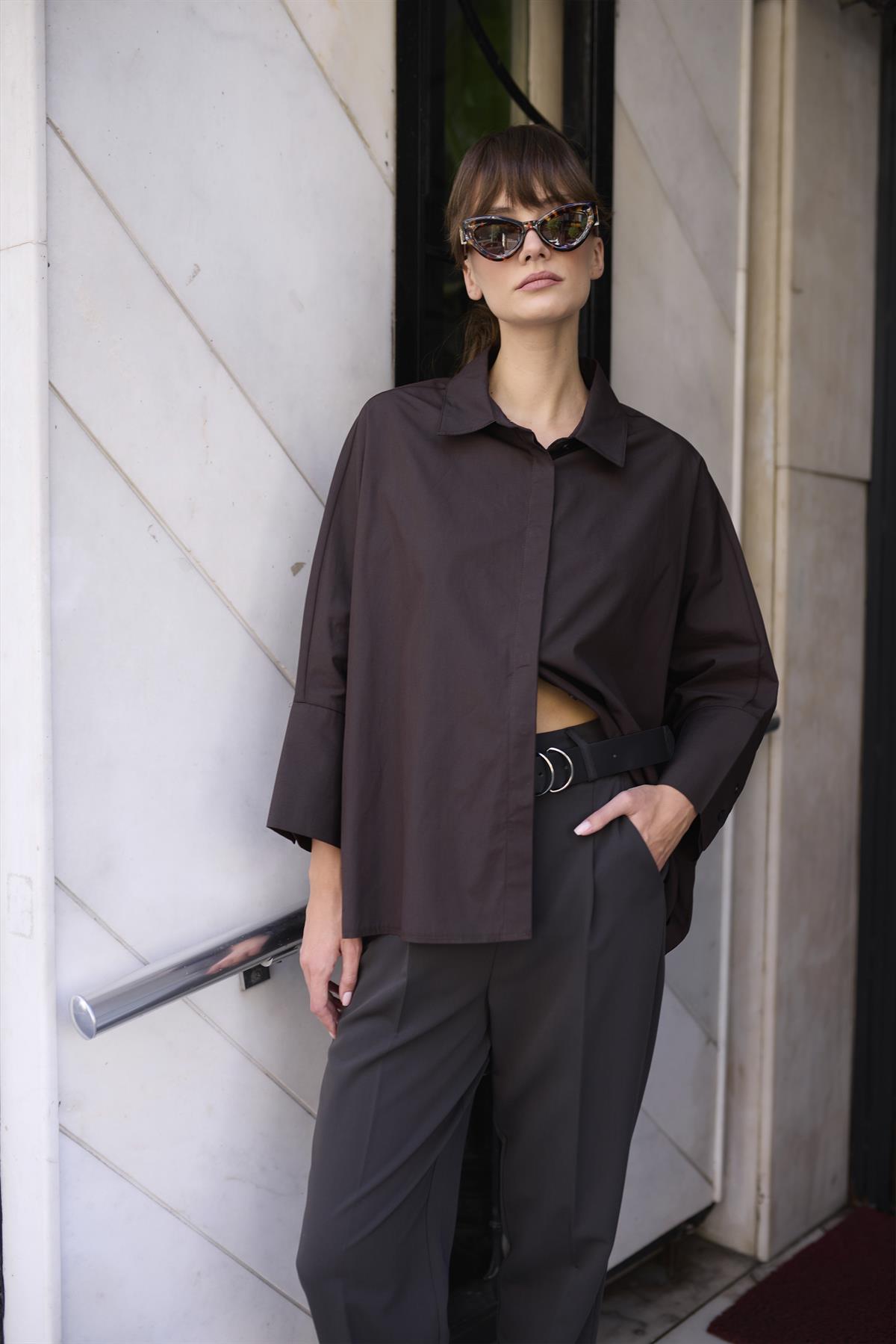 4986 POPLİN GÖMLEK KAHVE