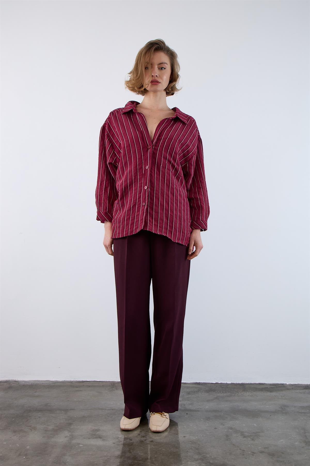 4758 OVERSIZE GÖMLEK(4612) BORDO