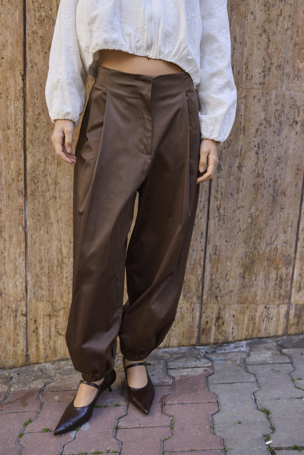 51235 SATEN PAÇASI LASTİKLİ PANTOLON KAHVE
