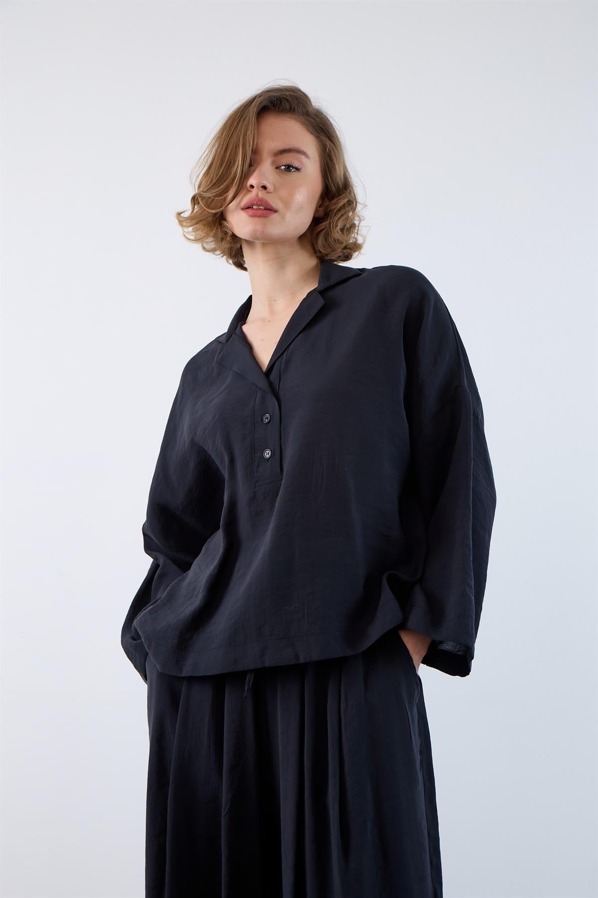 4953 POLO YAKA BLUZ SİYAH