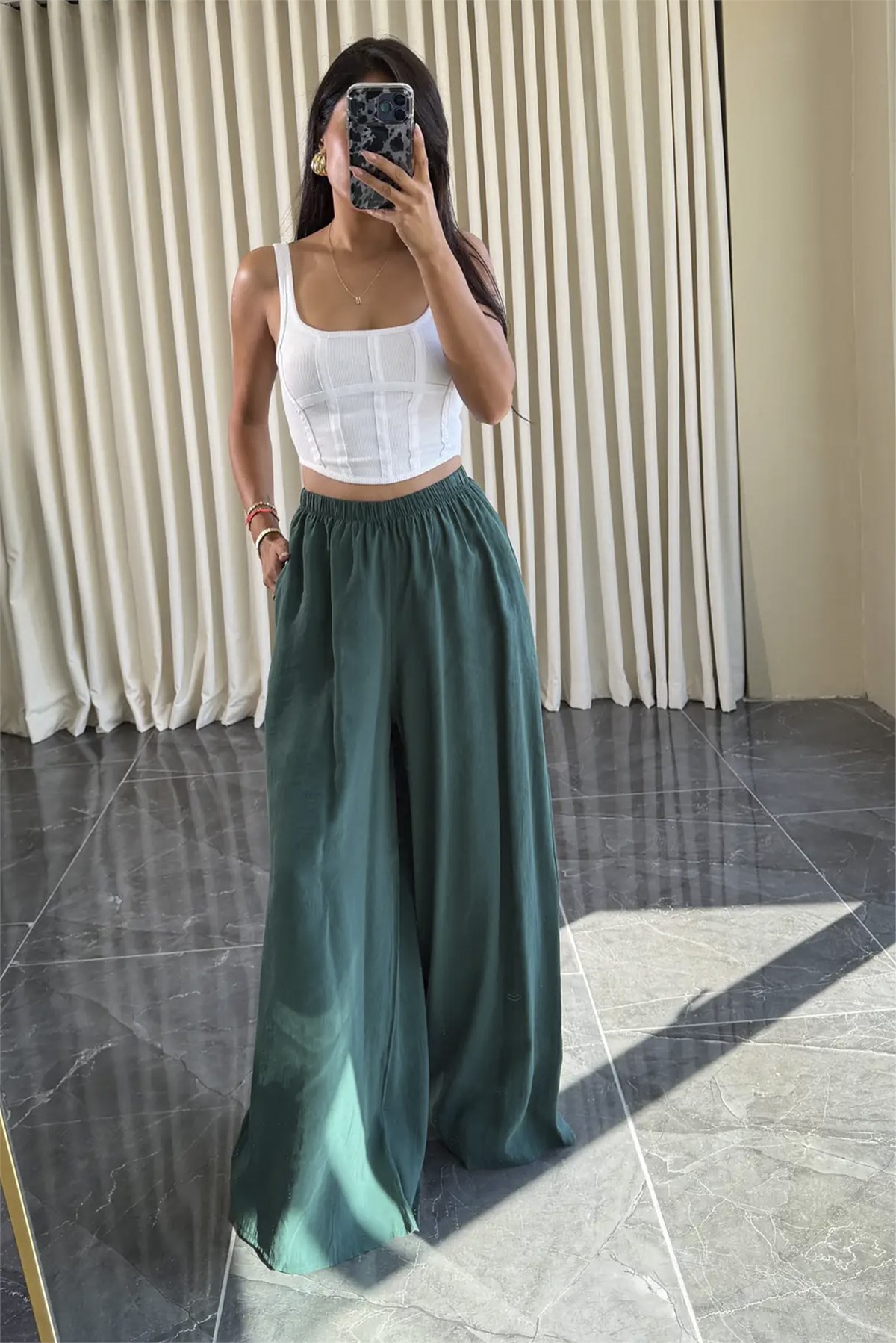 50979 LASTİKLİ PANTOLON ZÜMRÜT