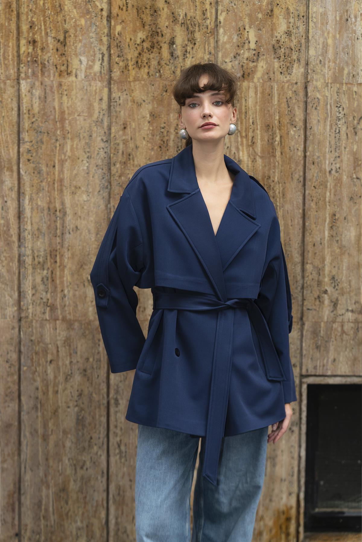 9580 KISA TRENÇ LACİVERT