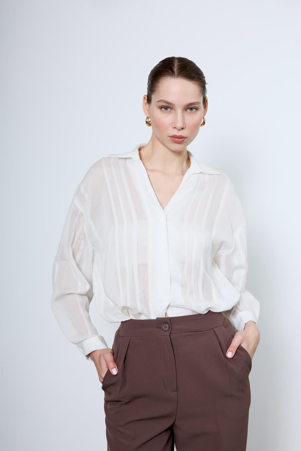 4914 TRANSPARAN GÖMLEK BEYAZ