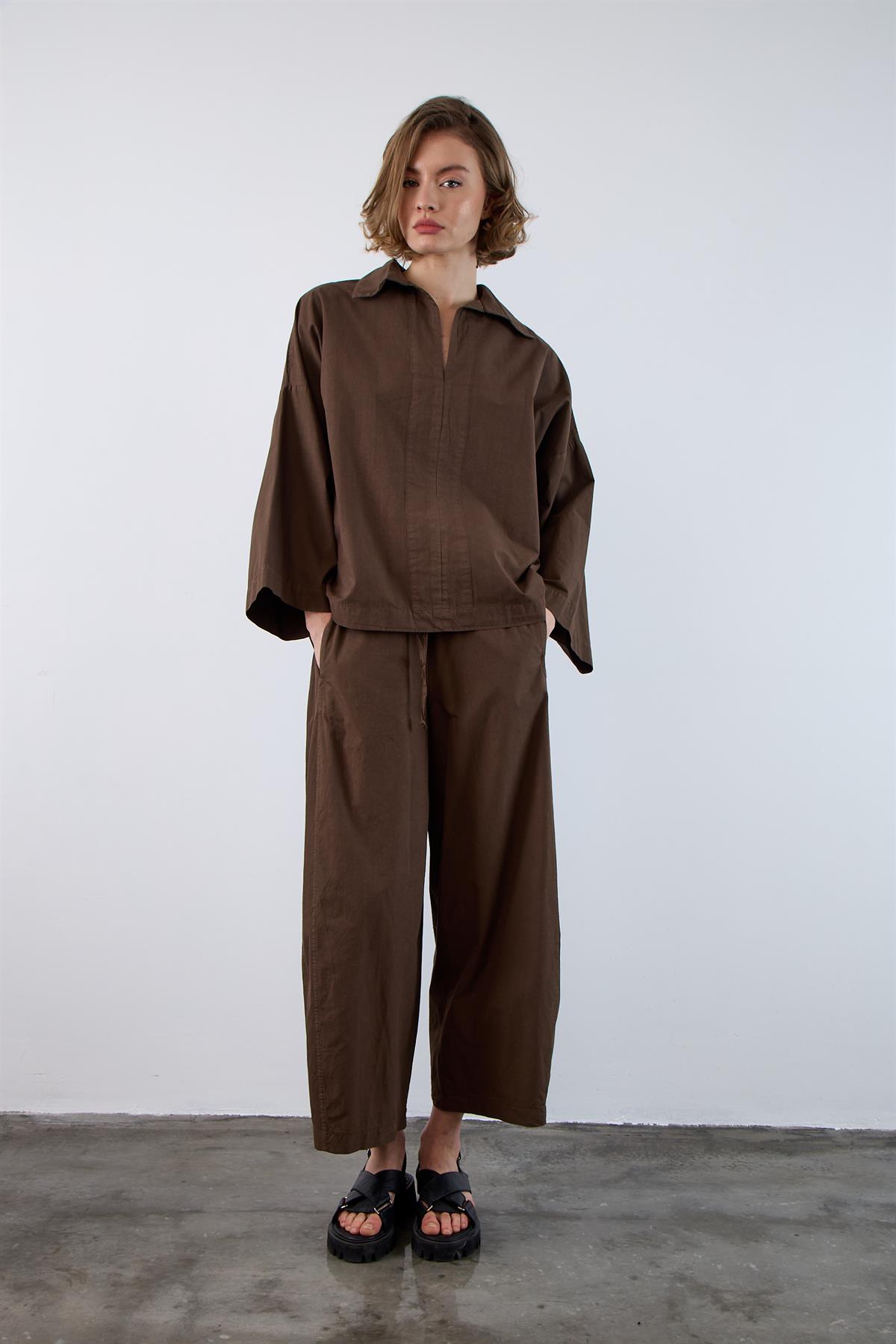 51121 GÖMLEK PANTOLON TAKIM KAHVE