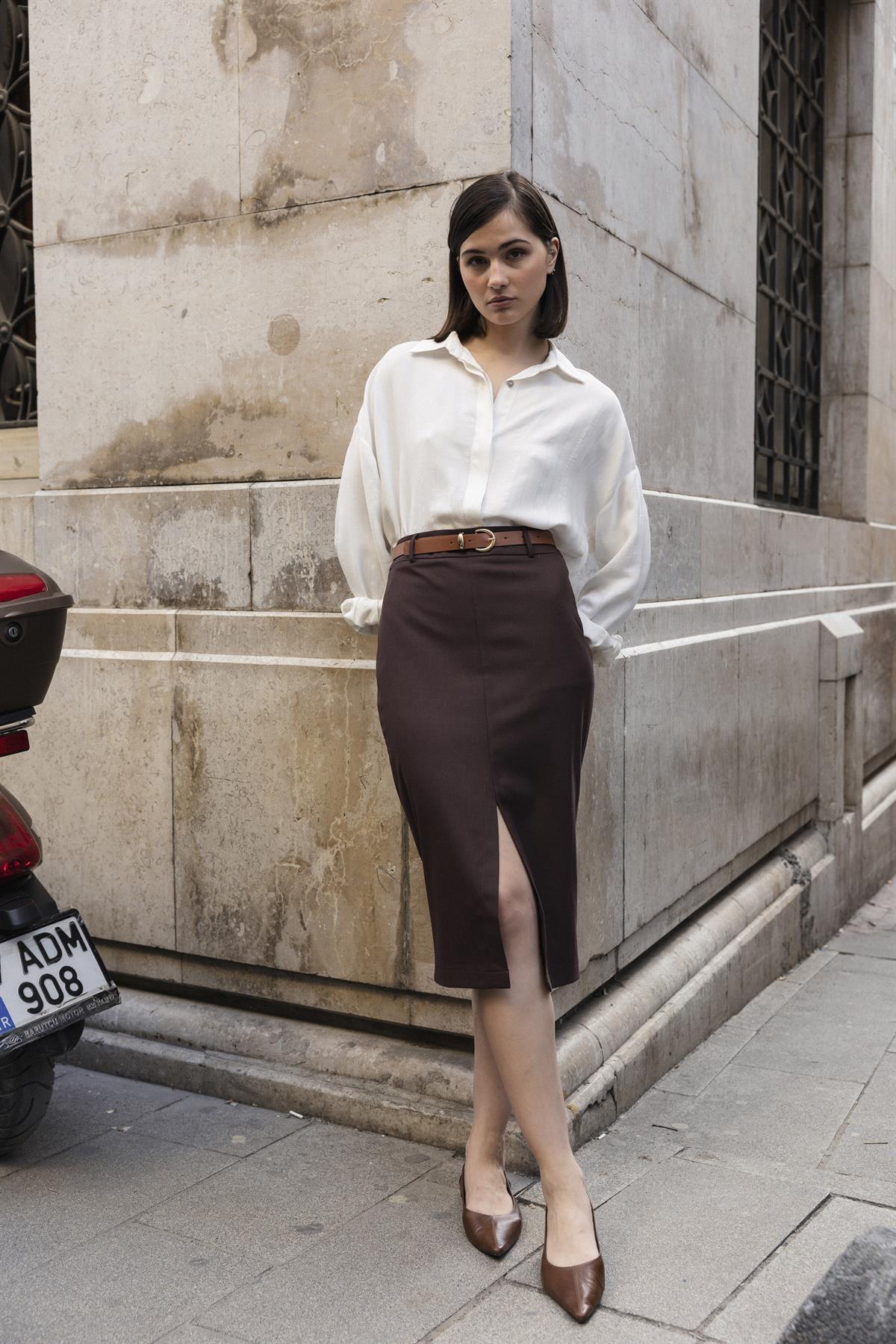 3261 POLİVİSKON ETEK KAHVE