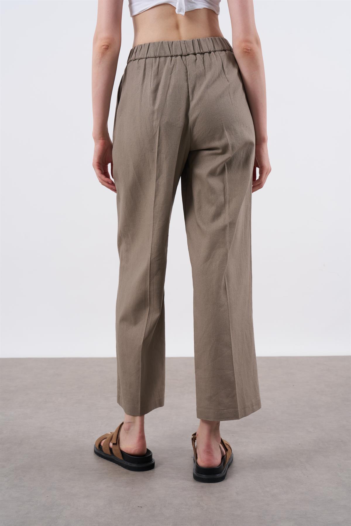 51016 KETEN PANTOLON VİZON