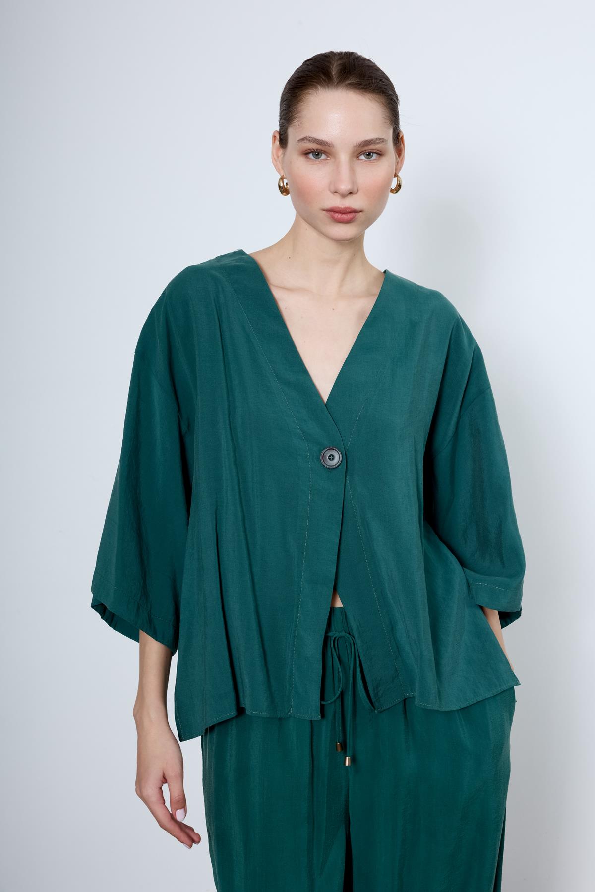 4961 ÖNDEN BAĞLAMALI BLUZ ZÜMRÜT