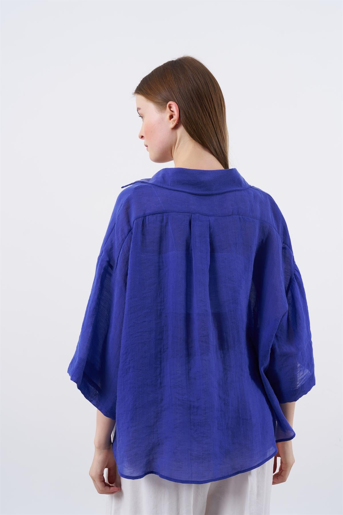 4927 OVERSIZE İPEKSİ GÖMLEK LACİVERT