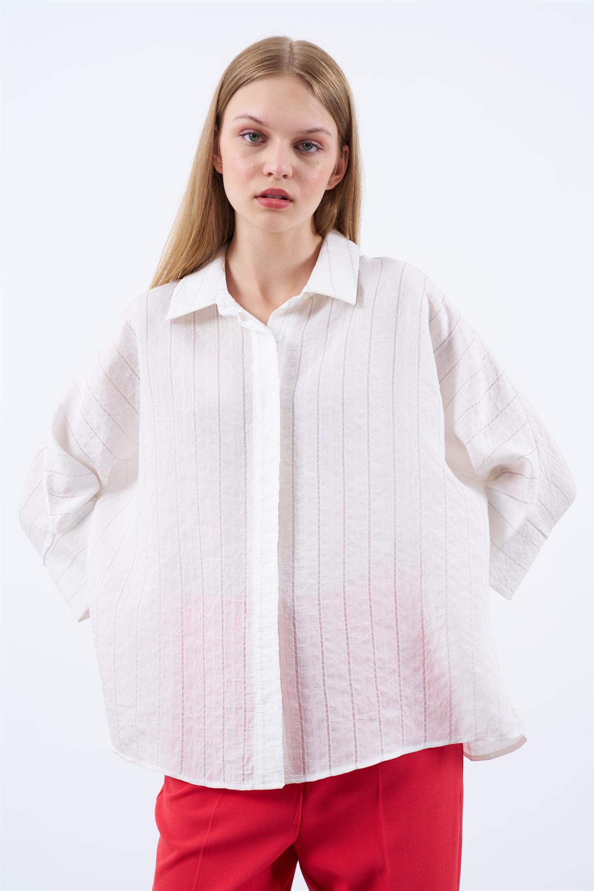 4937 ÇİZGİLİ YARASA GÖMLEK BEYAZ