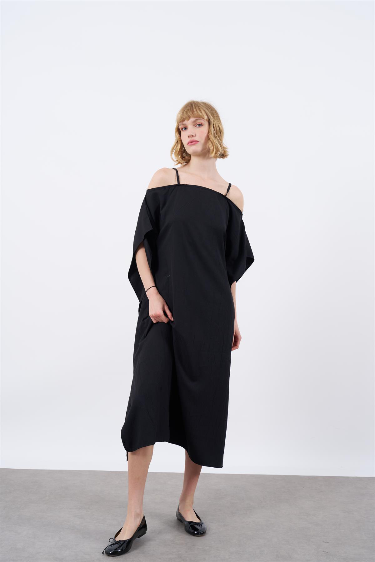 3195 ASKILI ELBİSE SİYAH