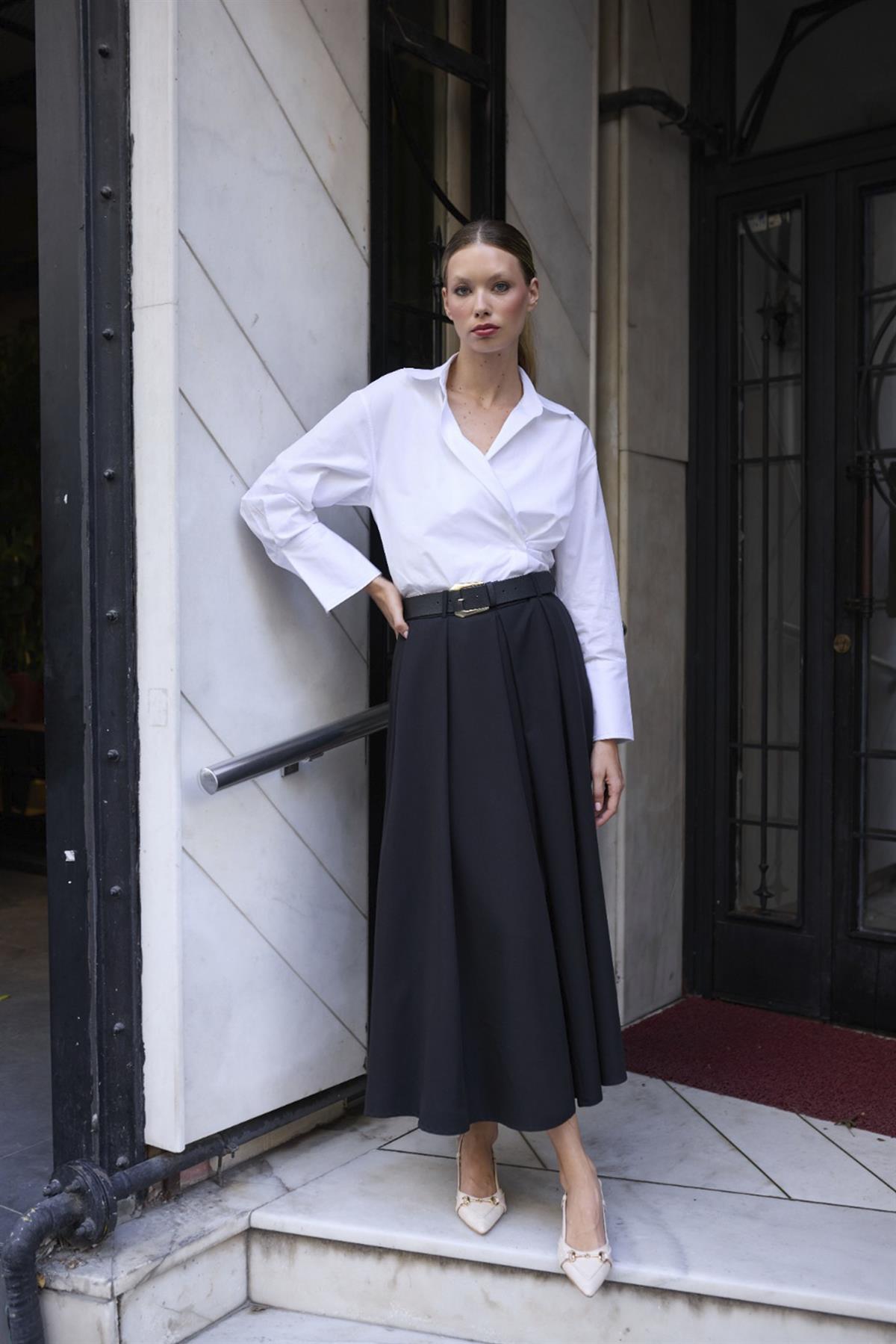 3360 POLİVİSKON KEMERLİ ETEK SİYAH