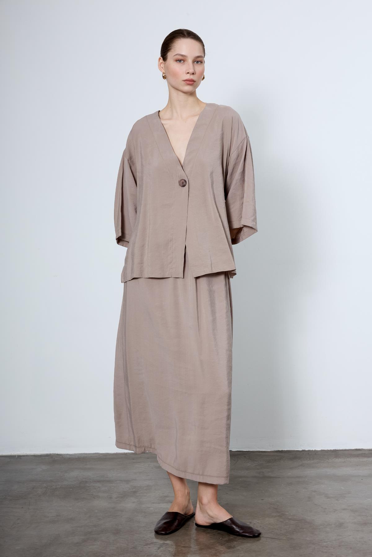 4961 ÖNDEN BAĞLAMALI BLUZ VİZON