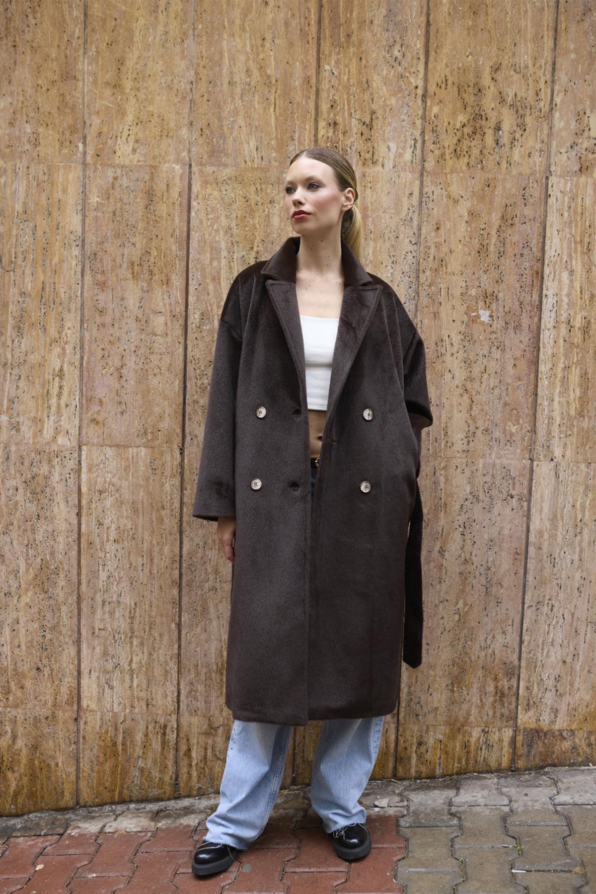 9610 PELUŞ TRENÇ KAHVE