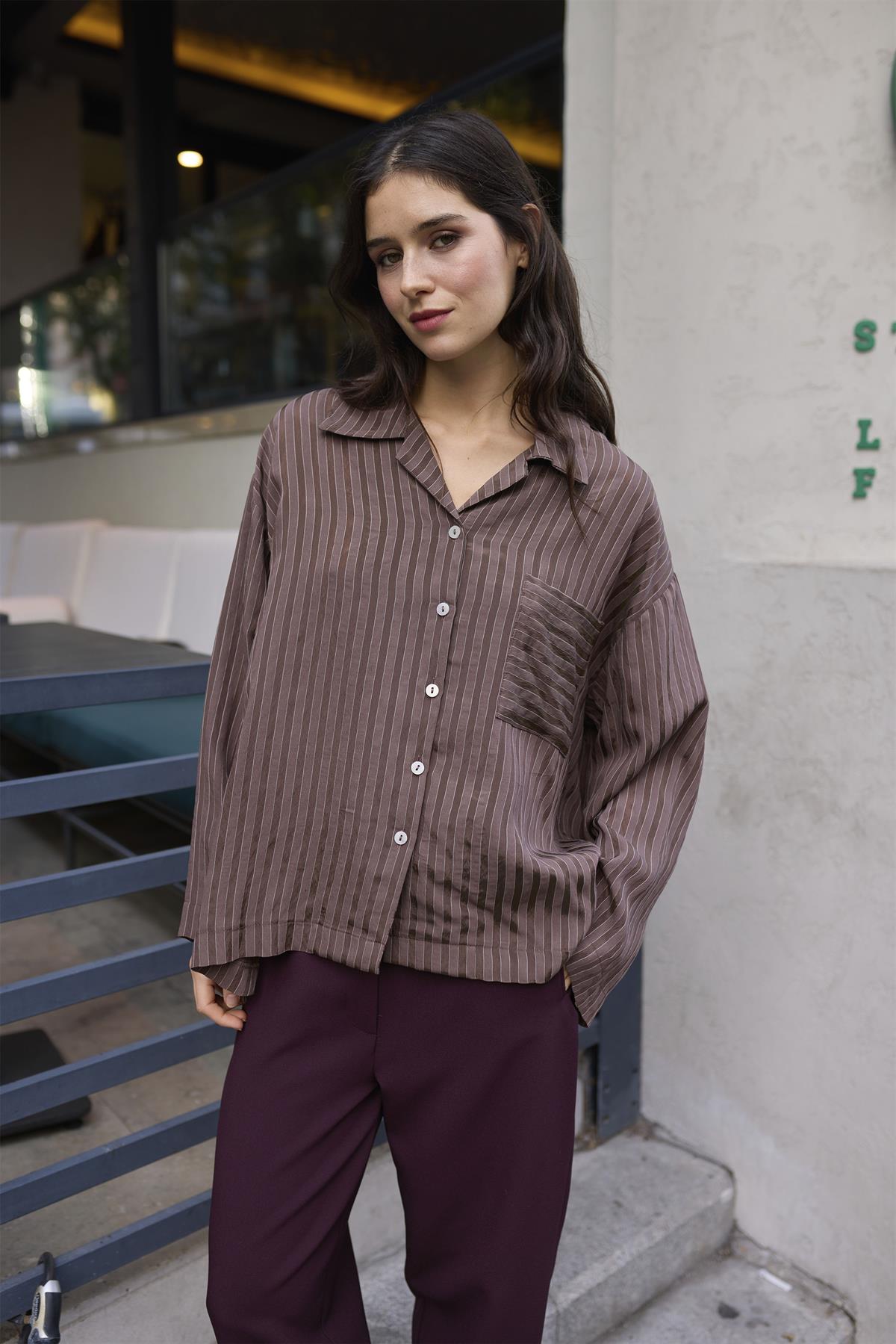 4998 OVERSIZE GÖMLEK KAHVE