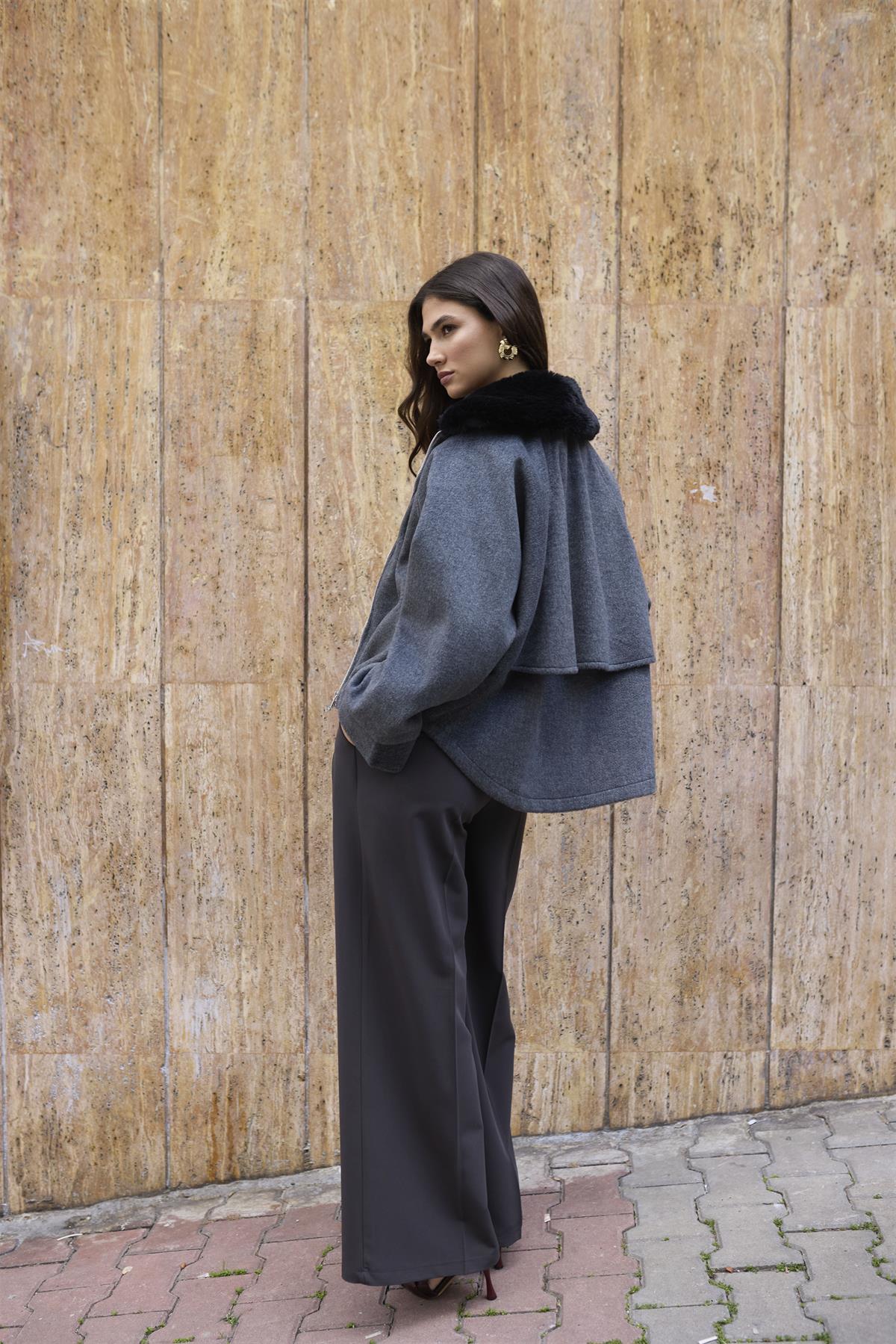 9660 YAKA KÜRKLÜ KAŞE MONT ANTRASİT