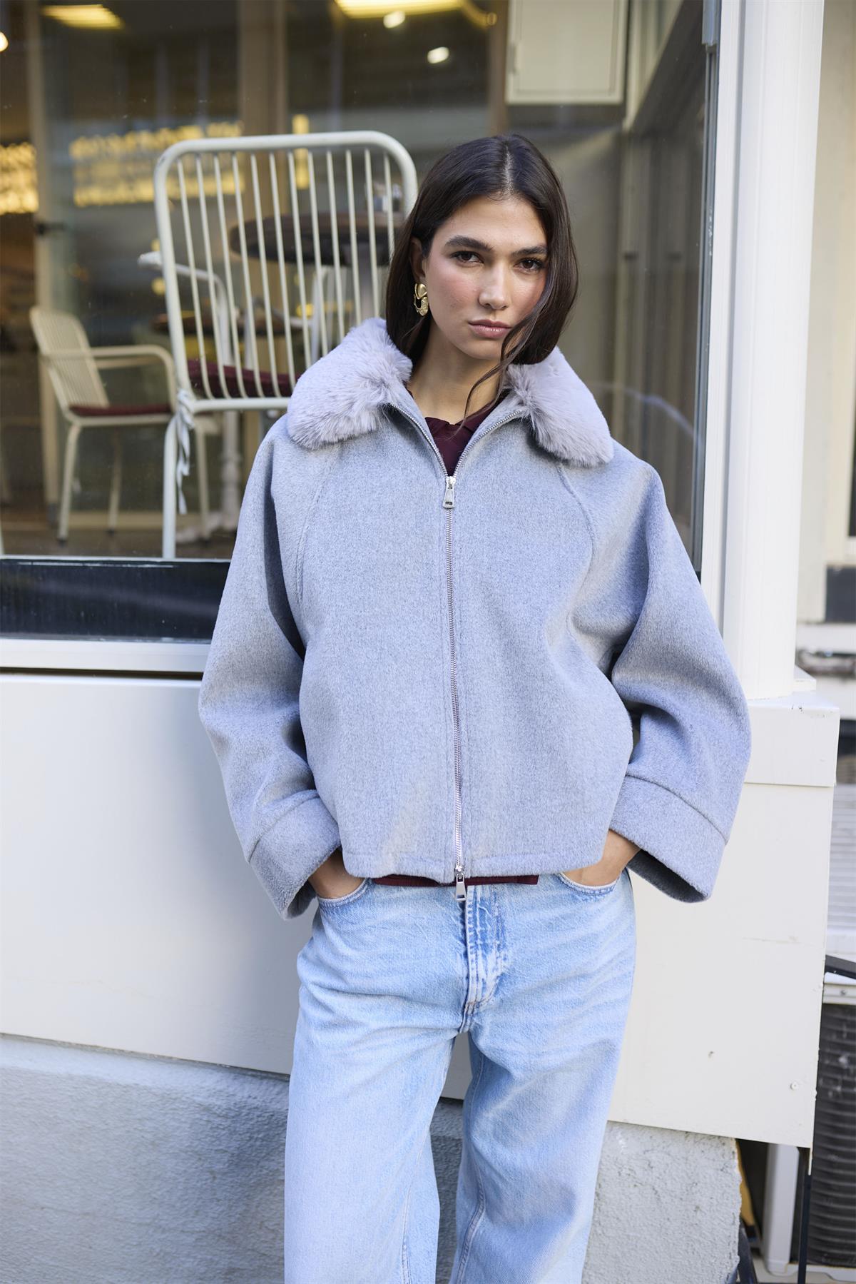 9660 YAKA KÜRKLÜ KAŞE MONT GRİ