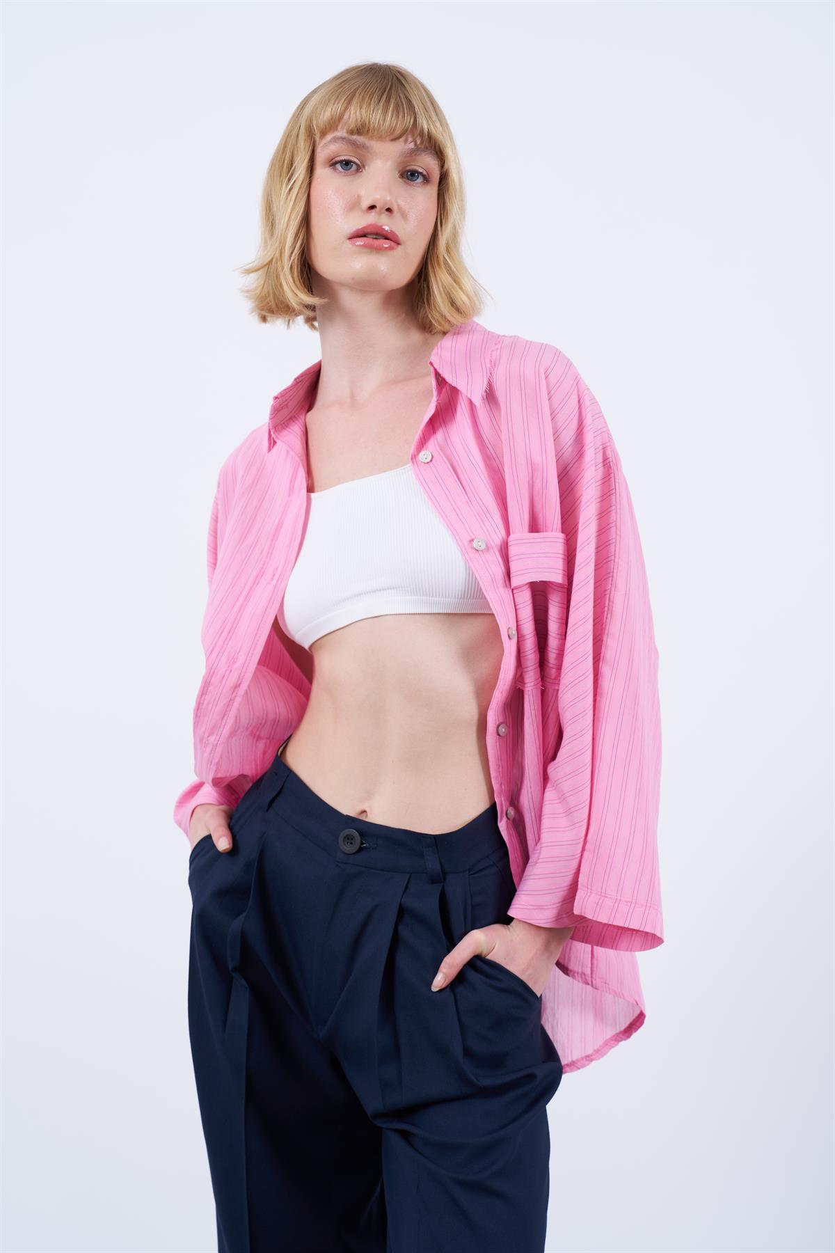 4923 ÇİZGİLİ GÖMLEK PEMBE