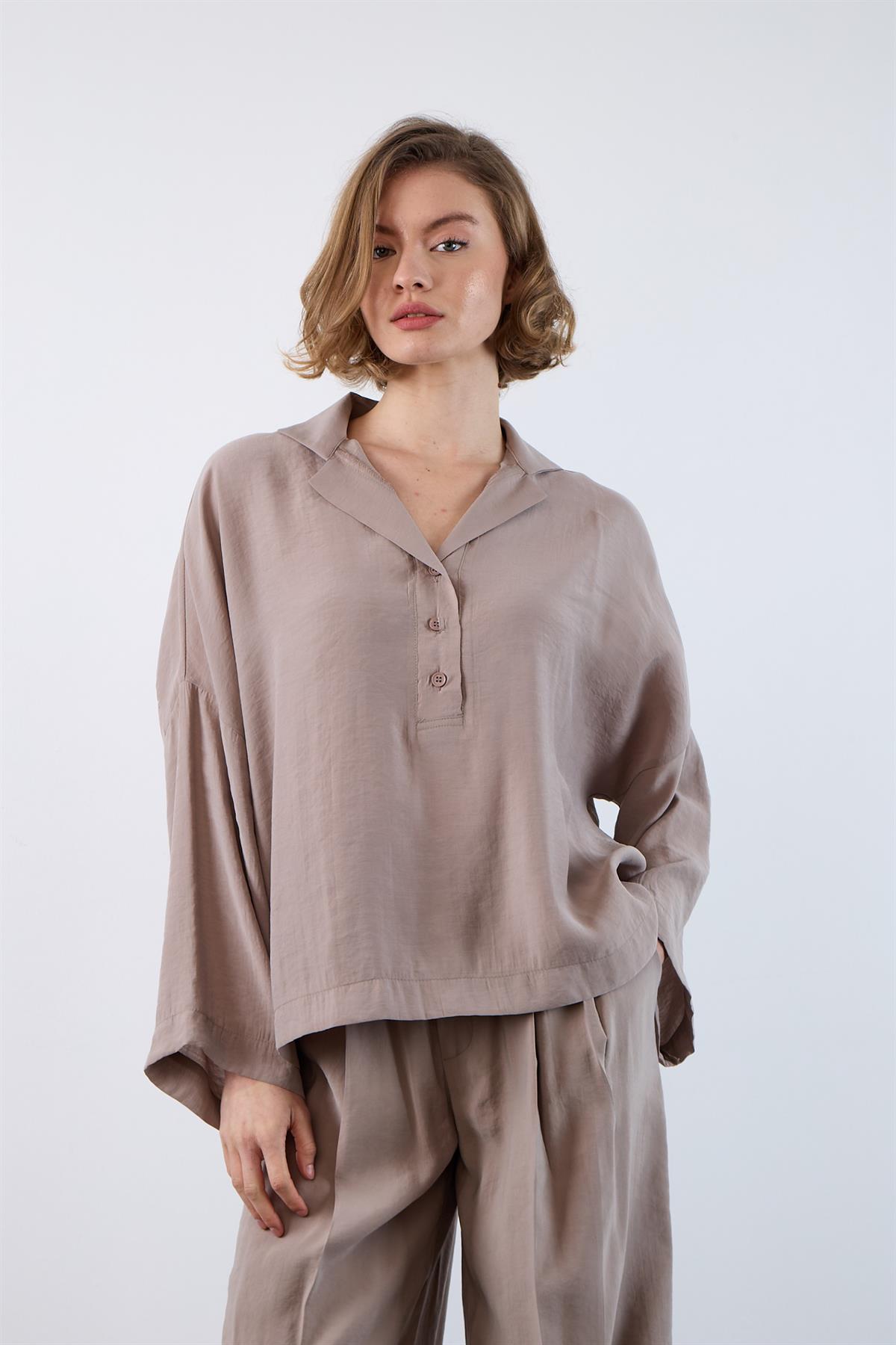 4953 POLO YAKA BLUZ VİZON