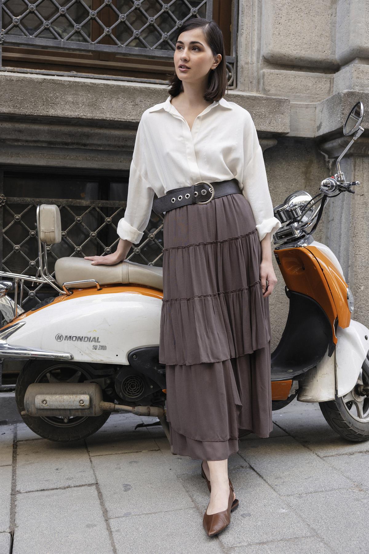 3279 EMPİRME ETEK KAHVE