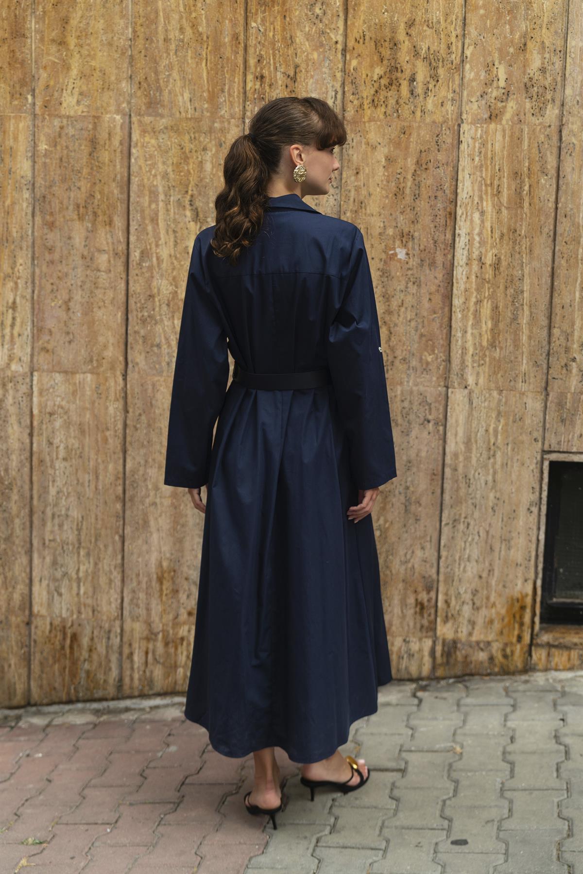 3350 KEMERLİ ELBİSE (3270) LACİVERT