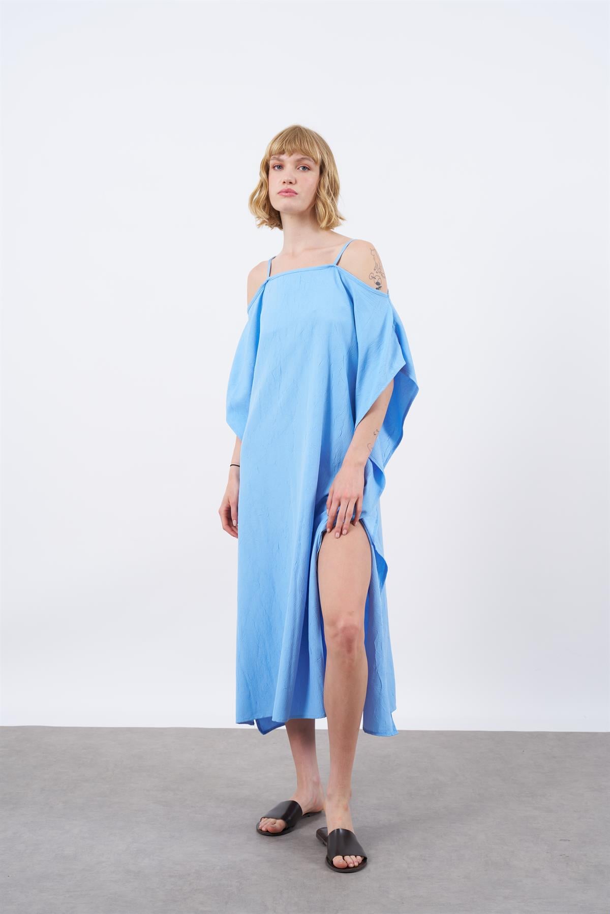 3195 ASKILI ELBİSE MAVİ