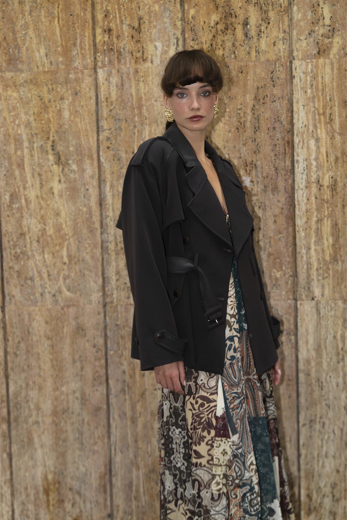 9587 ARA YAKALI TRENÇ KOYU KAHVE