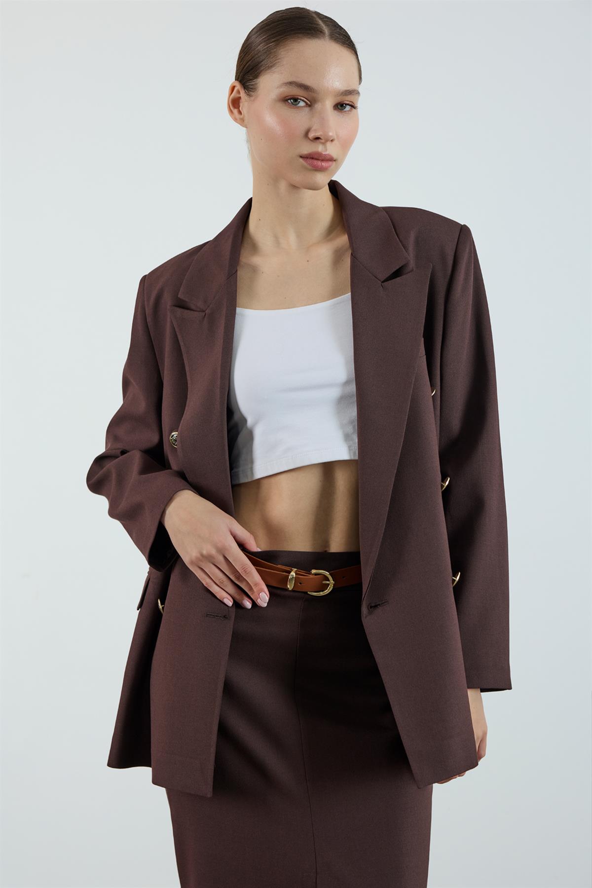 9561 POLİVİSKON KRUVAZE CEKET KAHVE