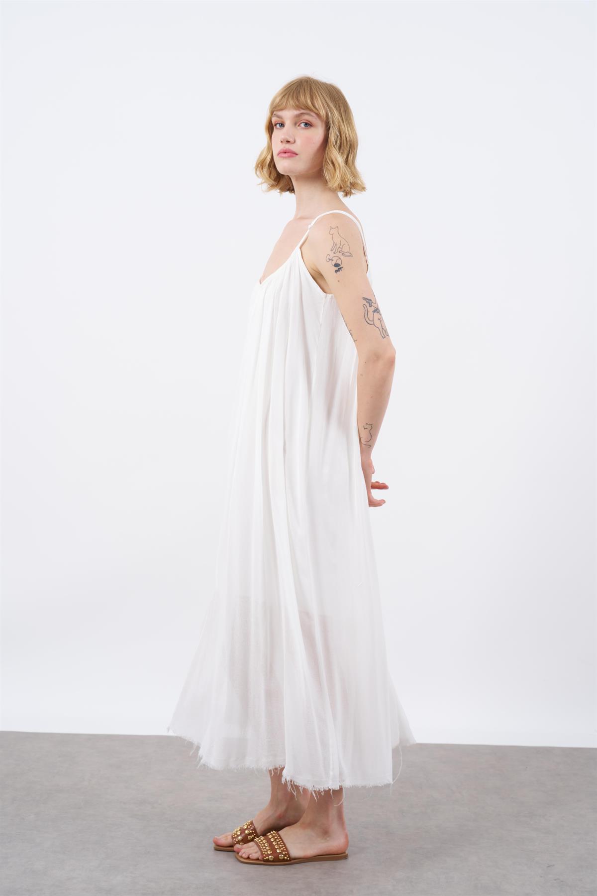 3173 ASKILI ELBİSE BEYAZ