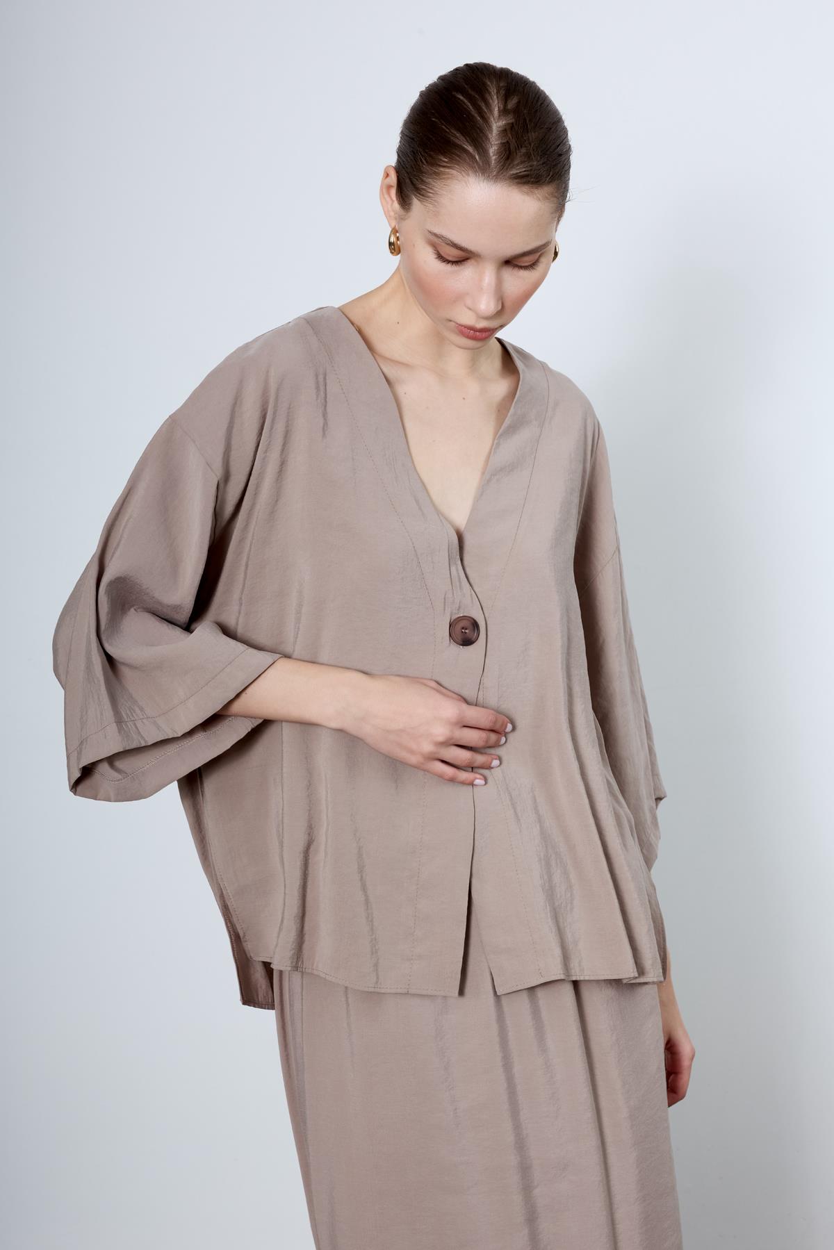 4961 ÖNDEN BAĞLAMALI BLUZ VİZON