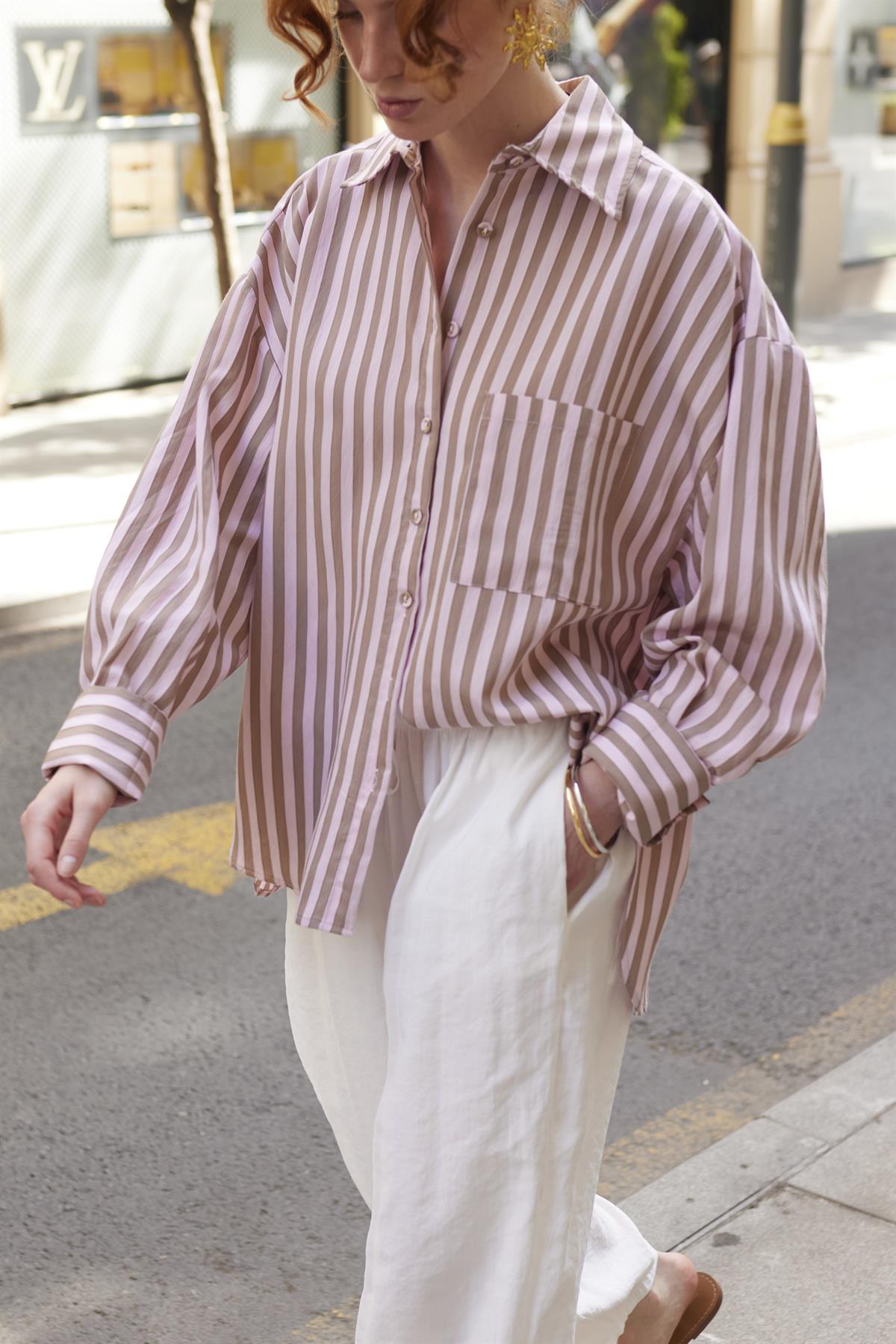 4969 ÇİZGİLİ GÖMLEK PEMBE-KAHVE