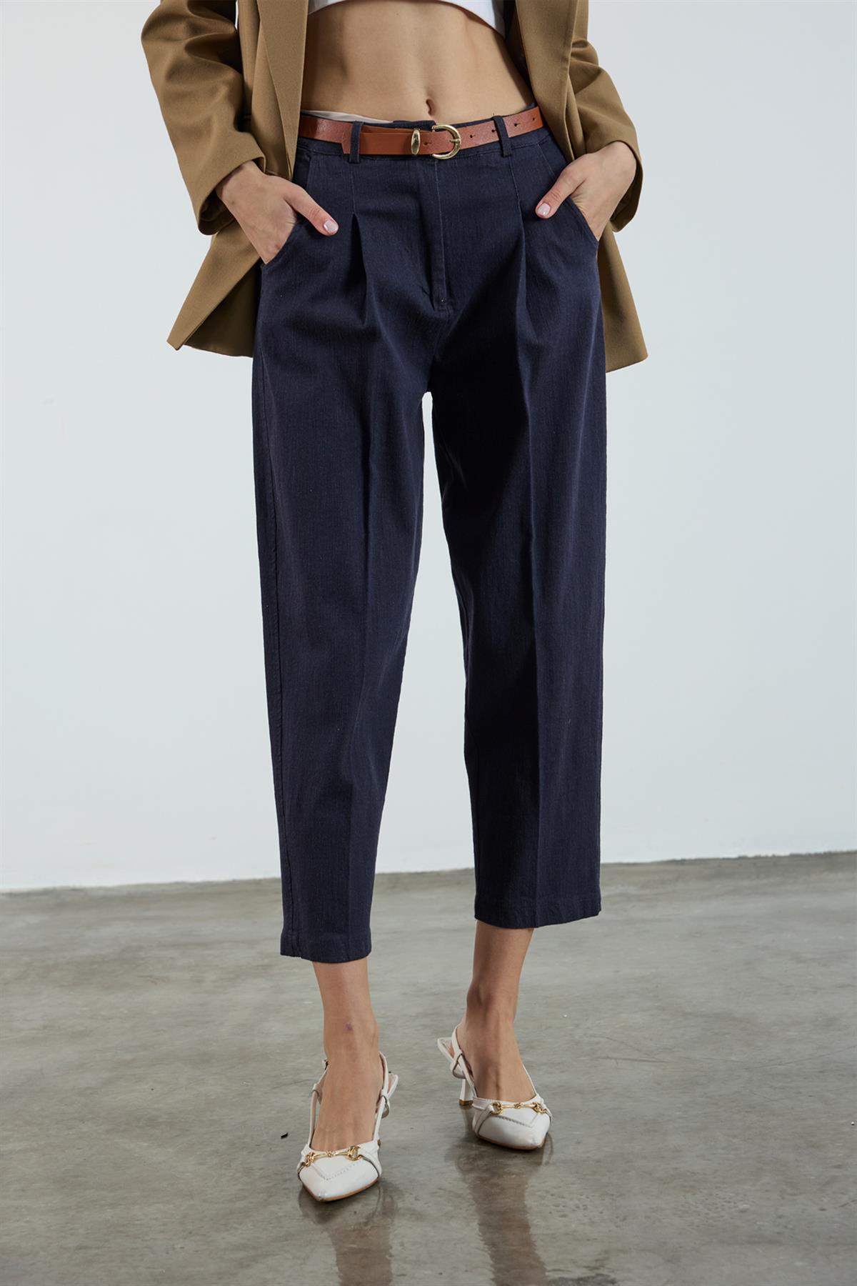 51088 KEMERLİ KOT PANTOLON LACİVERT